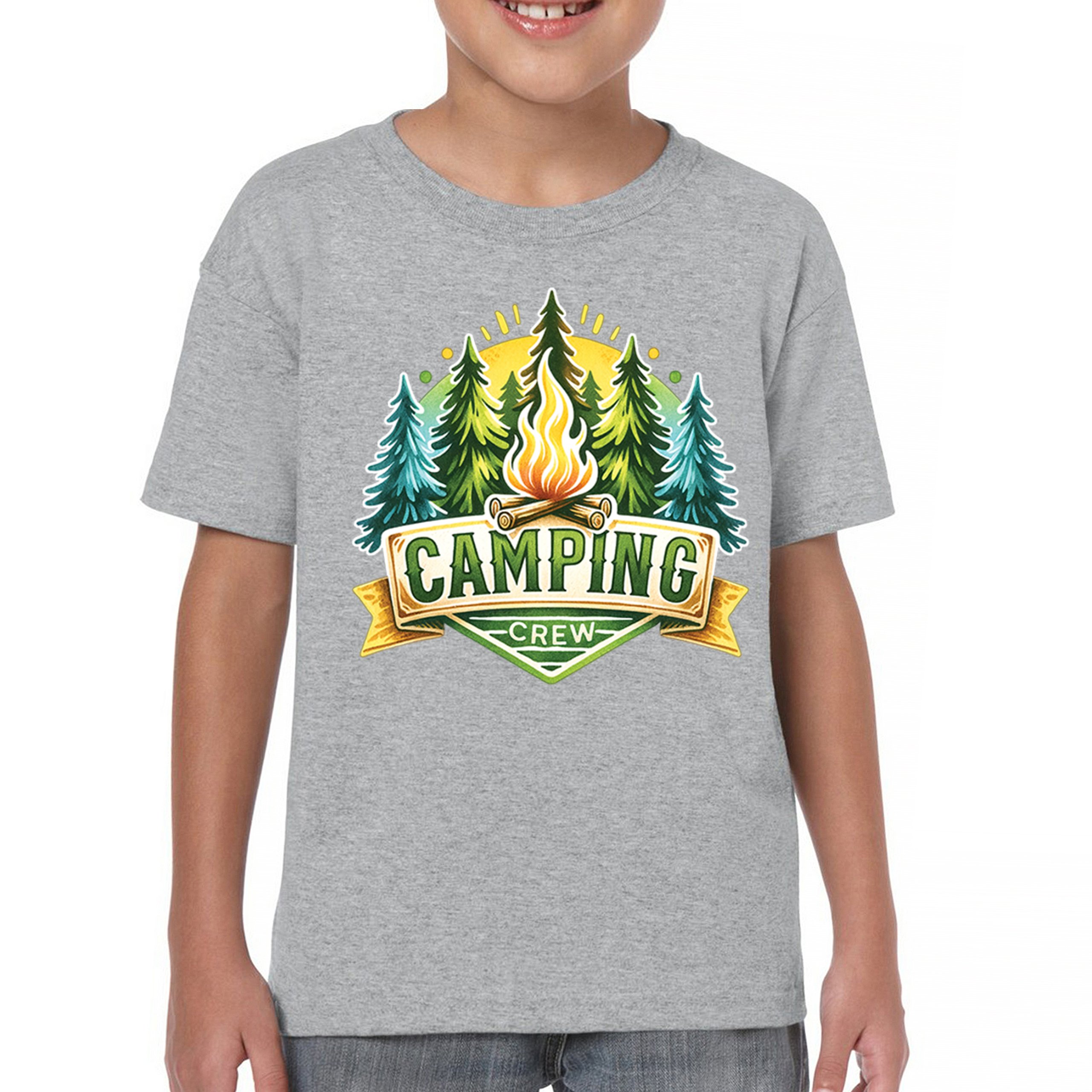 Camping Crew Youth T-shirt Happy Camper Vibe Explore Outdoors Campfire Kids - Picture 9 of 50