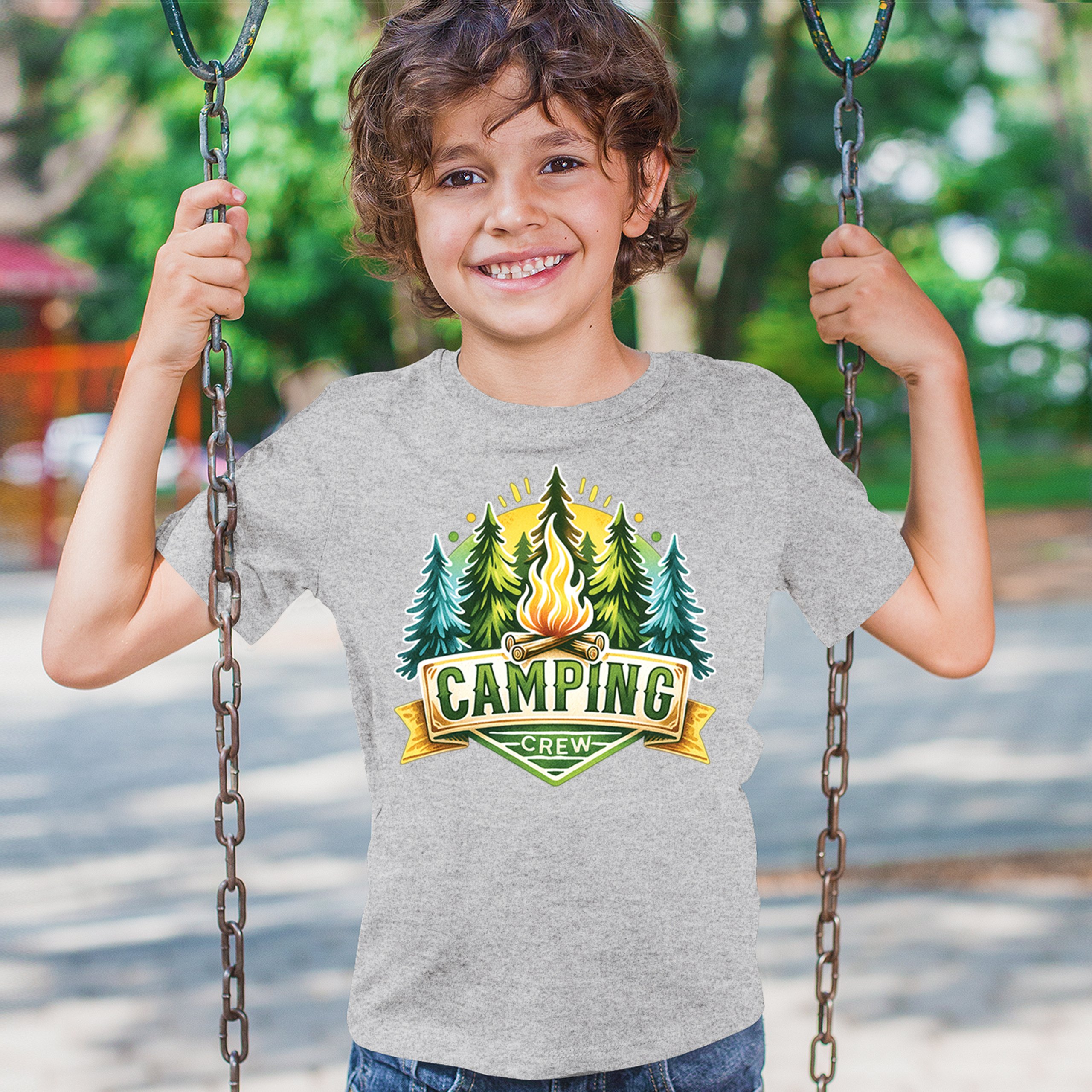 Camping Crew Youth T-shirt Happy Camper Vibe Explore Outdoors Campfire Kids - Picture 12 of 50