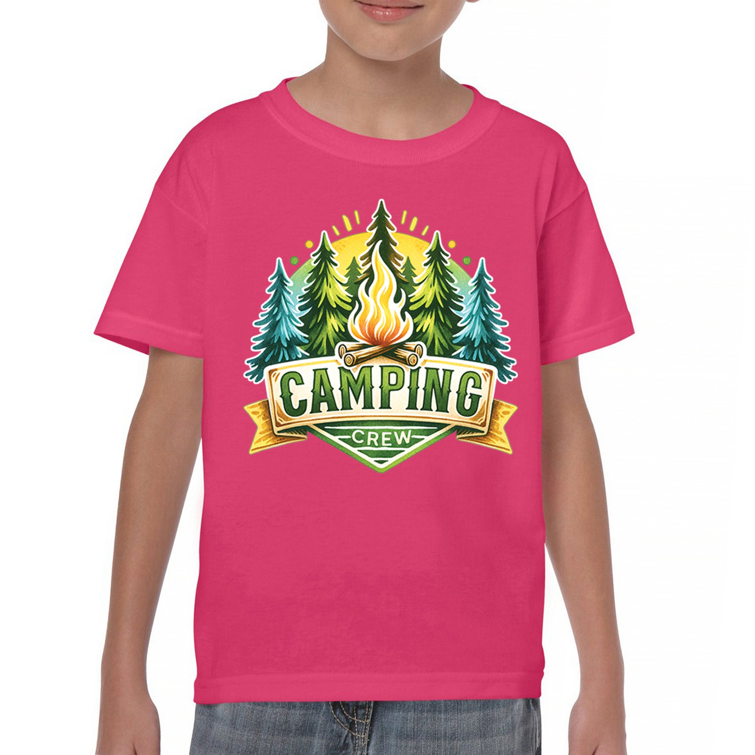 Camping Crew Youth T-shirt Happy Camper Vibe Explore Outdoors Campfire Kids - Picture 44 of 50