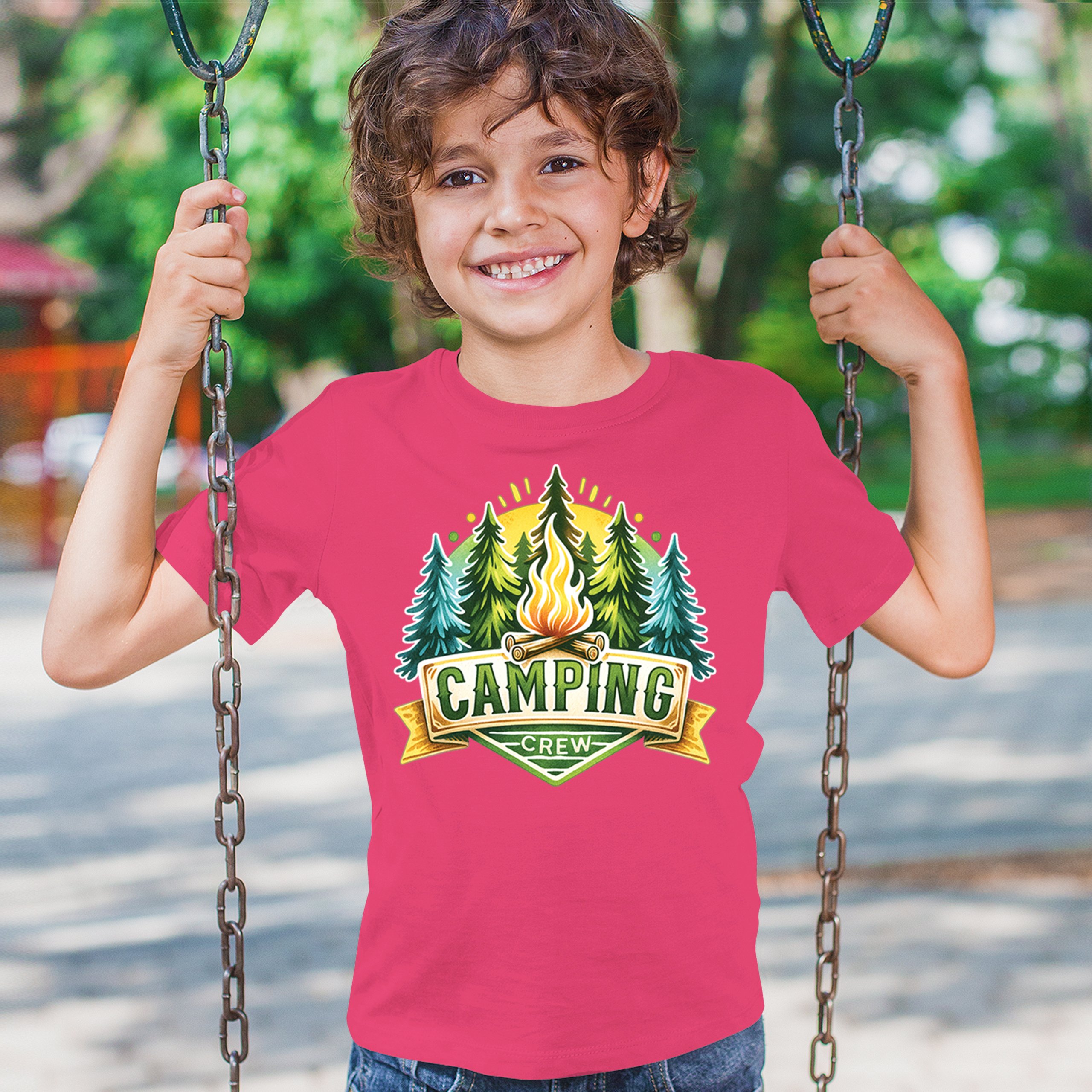 Camping Crew Youth T-shirt Happy Camper Vibe Explore Outdoors Campfire Kids - Picture 47 of 50