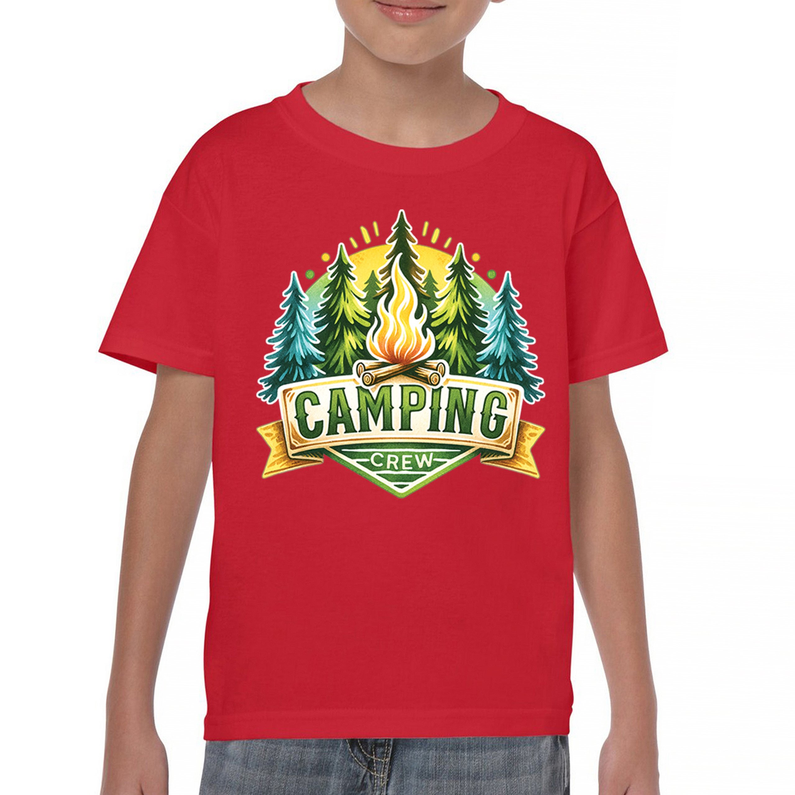 Camping Crew Youth T-shirt Happy Camper Vibe Explore Outdoors Campfire Kids - Picture 16 of 50