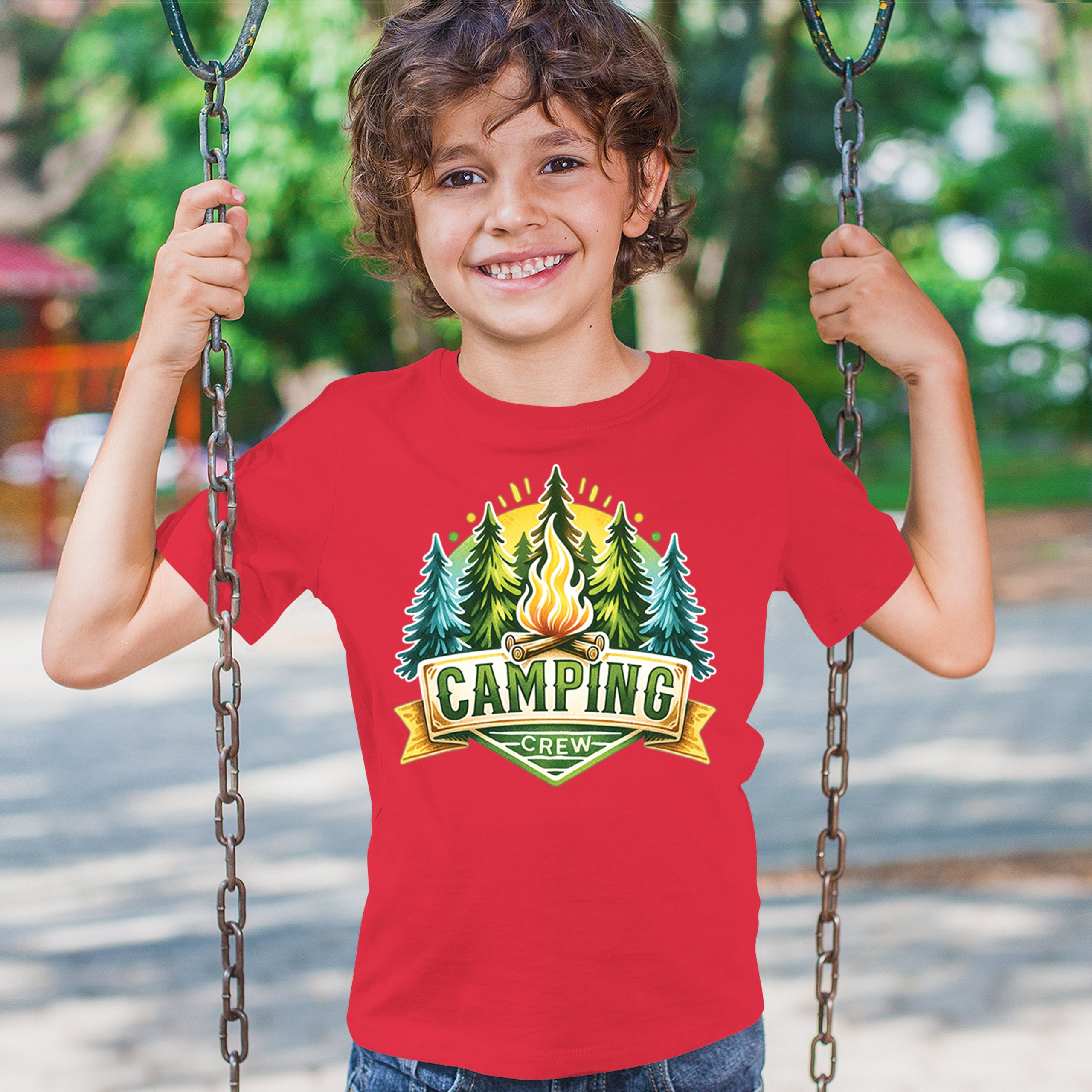 Camping Crew Youth T-shirt Happy Camper Vibe Explore Outdoors Campfire Kids - Picture 19 of 50