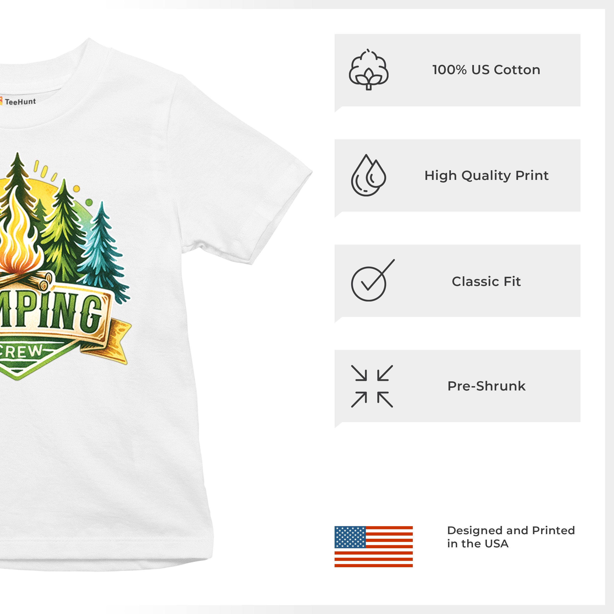 Camping Crew Youth T-shirt Happy Camper Vibe Explore Outdoors Campfire Kids - Picture 28 of 50