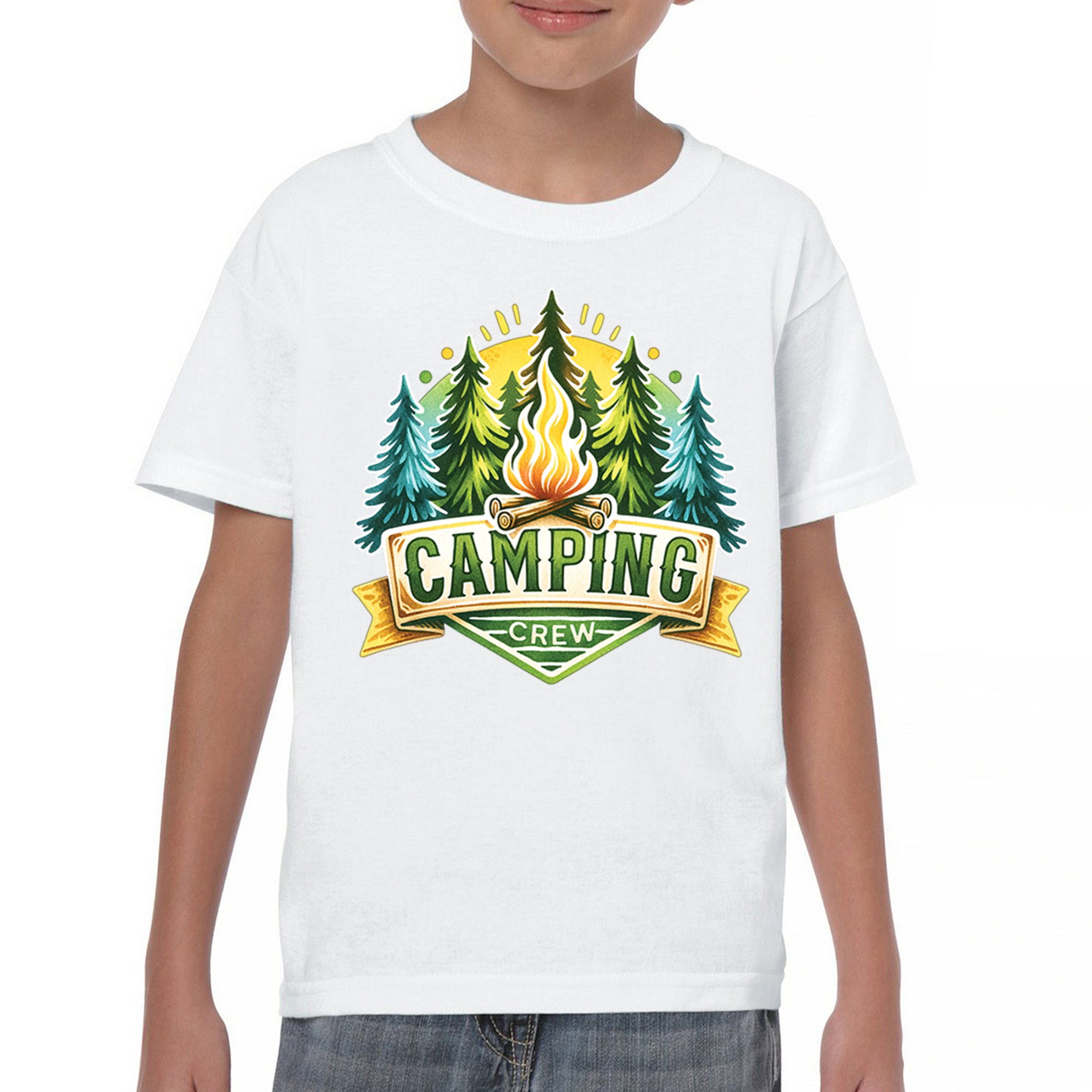 Camping Crew Youth T-shirt Happy Camper Vibe Explore Outdoors Campfire Kids - Picture 23 of 50