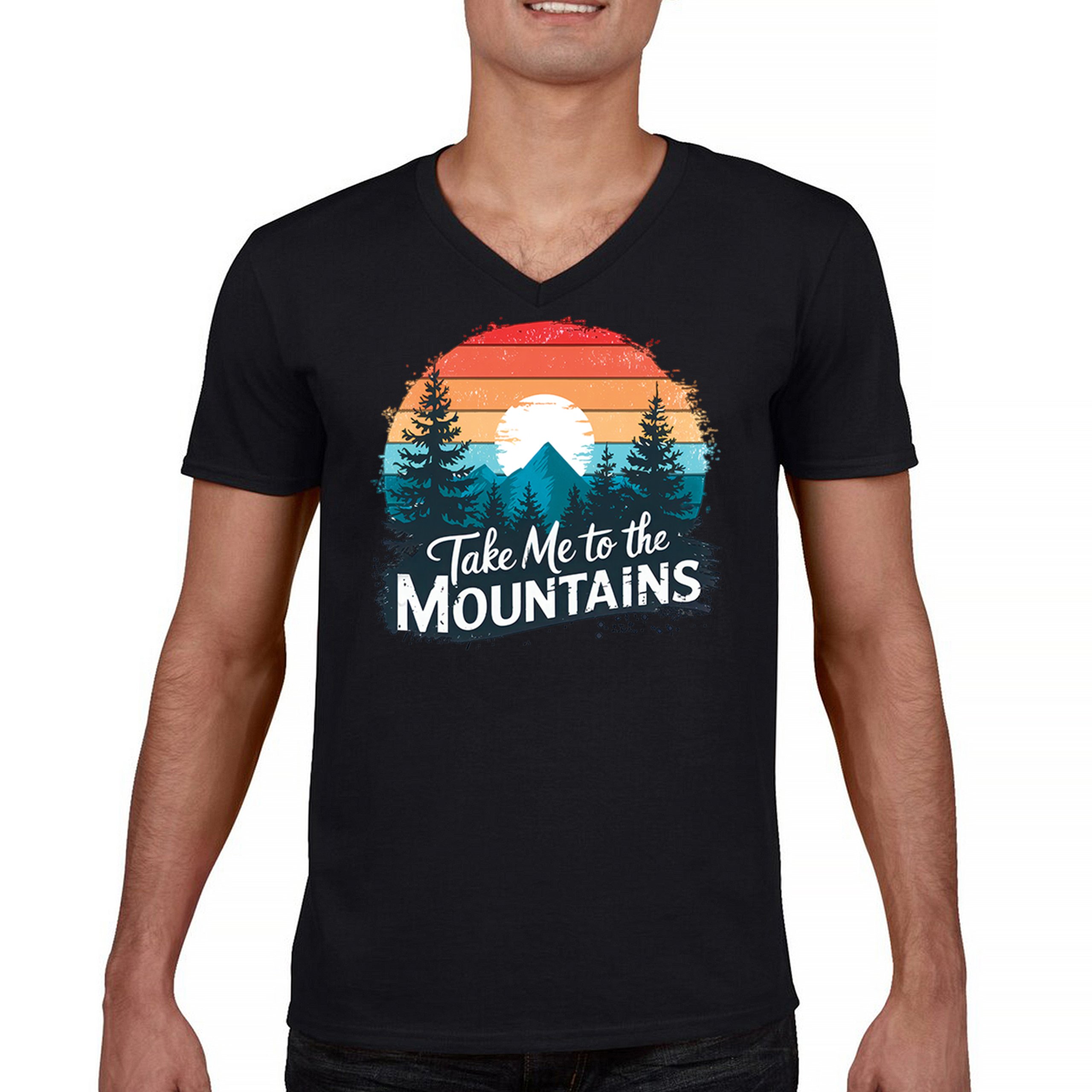 Take Me to the Mountains Men’s V-Neck T-shirt Outdoors Trail Hiking Camping