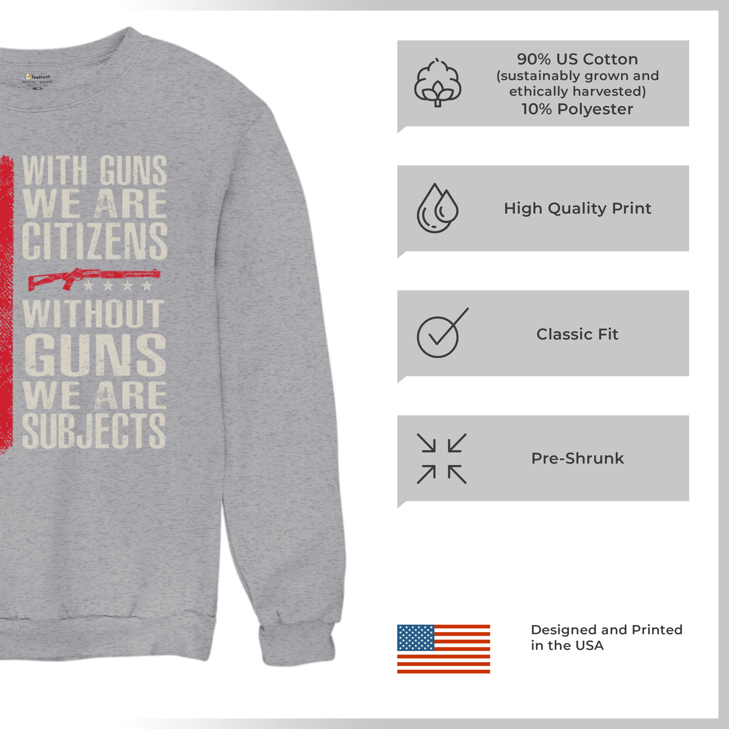 Gun Citizens Sweatshirt 2nd Amendment Patriotic Pro Gun USA Flag DD214 Crewneck - Picture 14 of 36