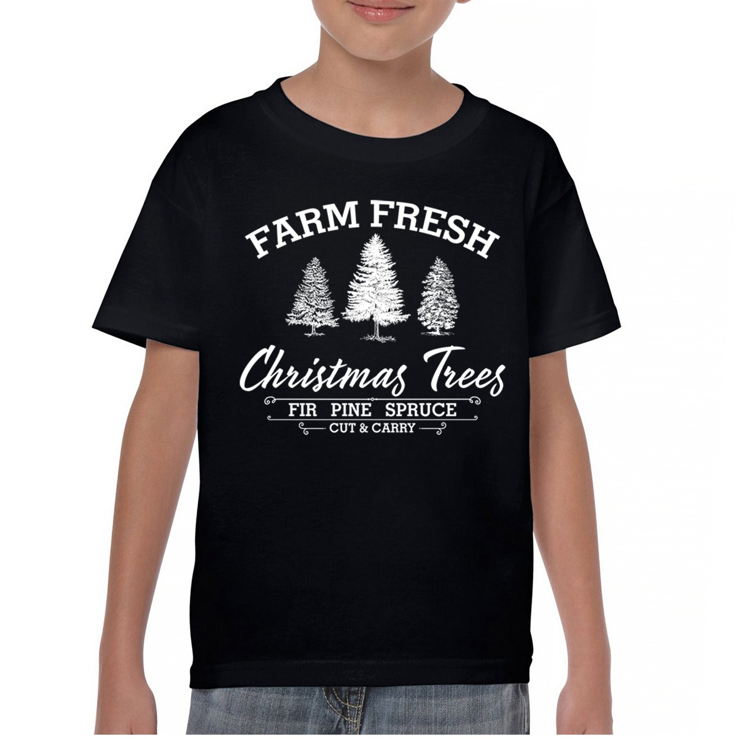 Farm Fresh Christmas Trees Youth T-shirt Xmas Holiday Spirit Festive Kids - Picture 2 of 43