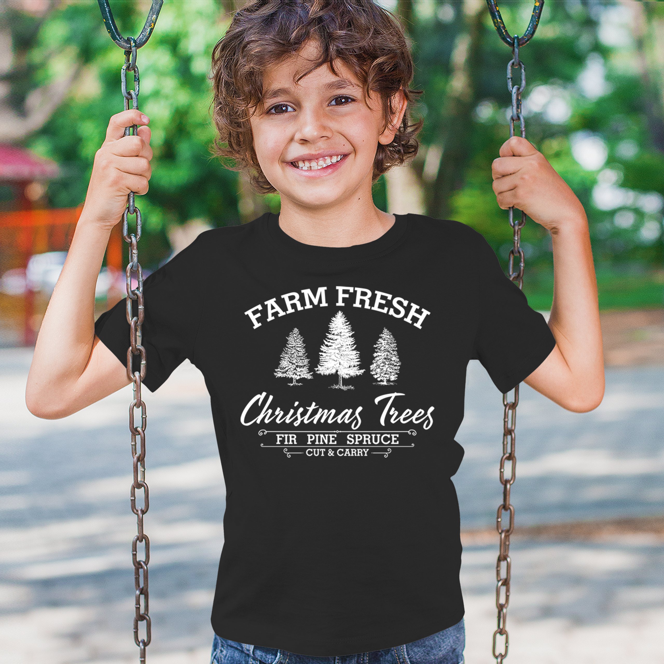 Farm Fresh Christmas Trees Youth T-shirt Xmas Holiday Spirit Festive Kids - Picture 5 of 43