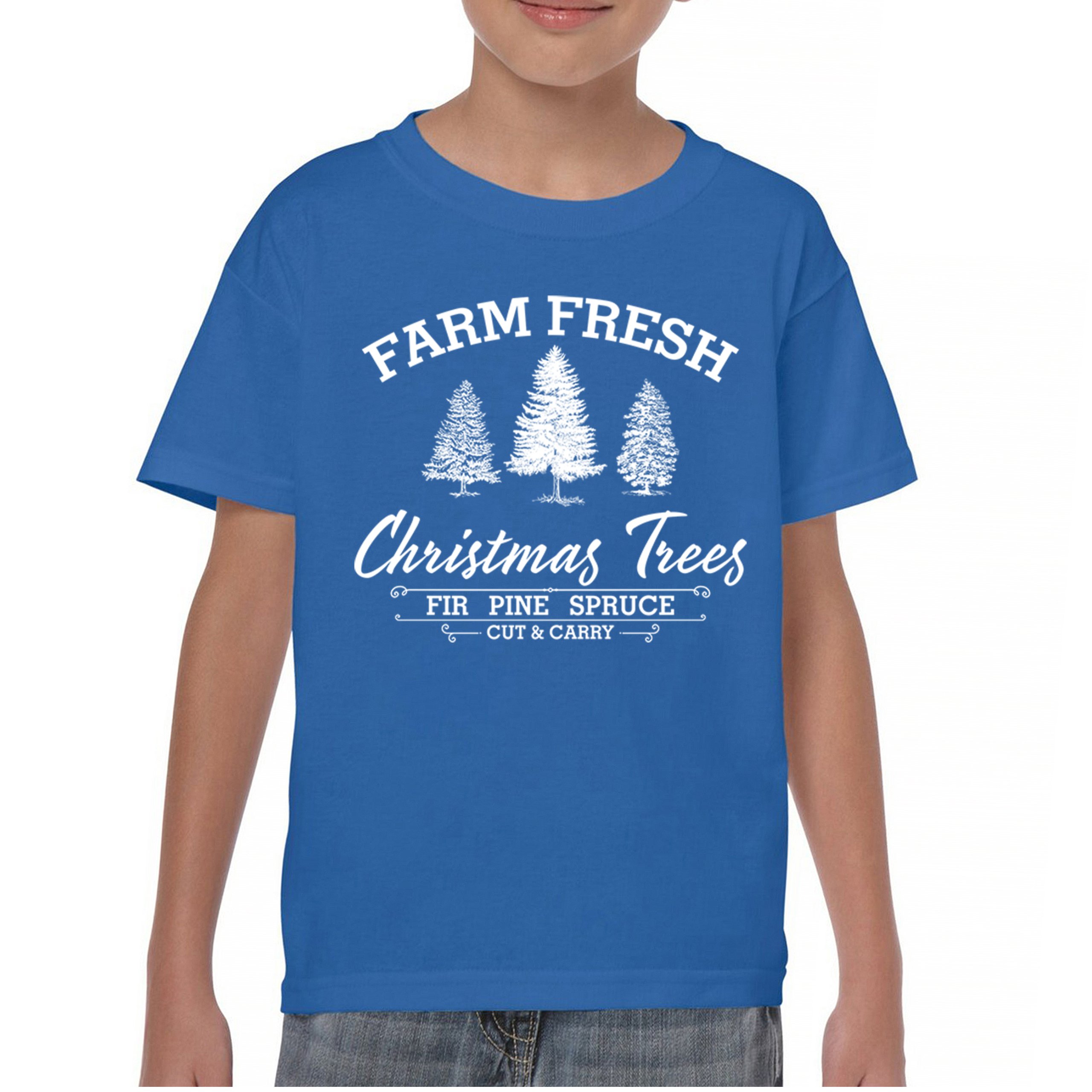 Farm Fresh Christmas Trees Youth T-shirt Xmas Holiday Spirit Festive Kids - Picture 30 of 43