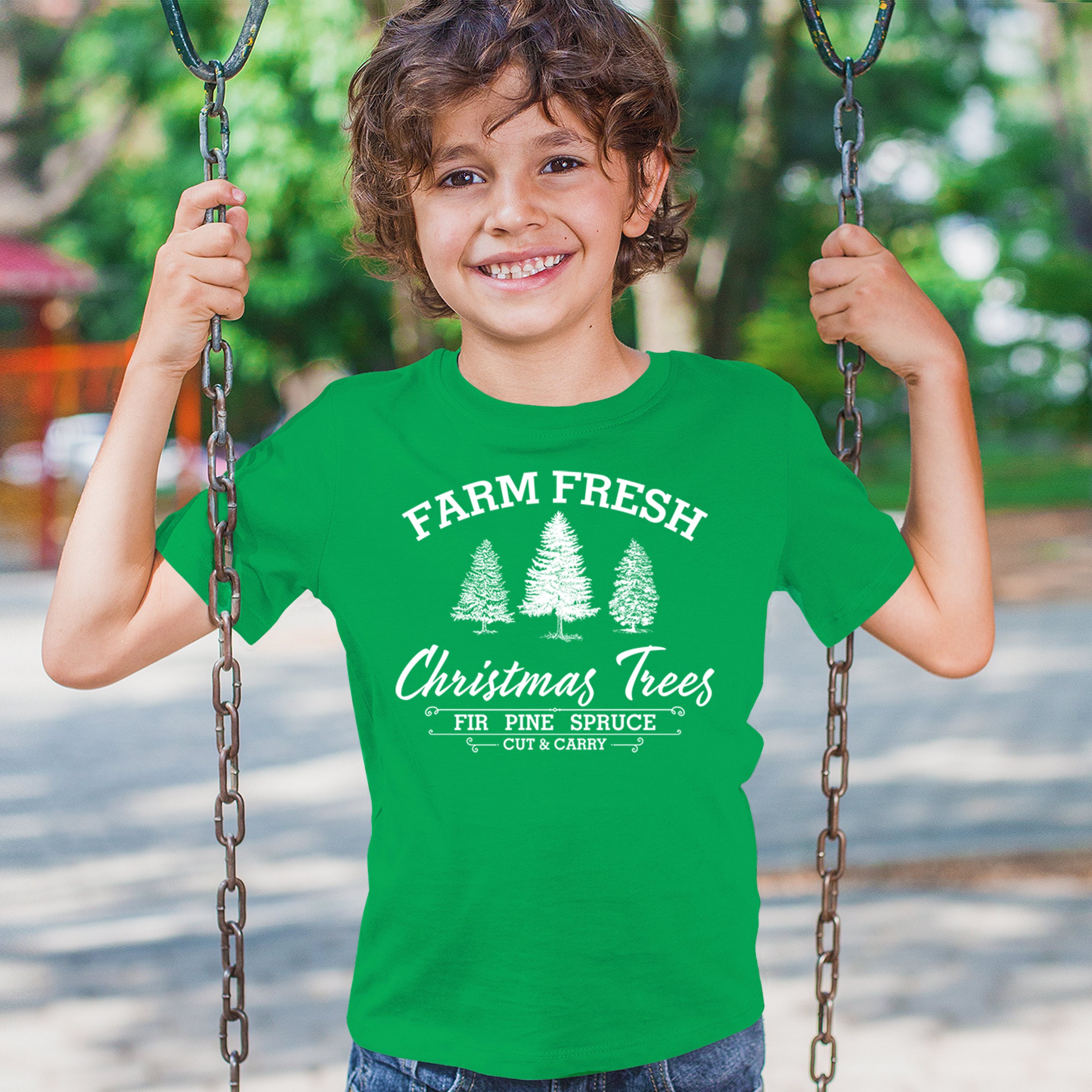 Farm Fresh Christmas Trees Youth T-shirt Xmas Holiday Spirit Festive Kids - Picture 12 of 43