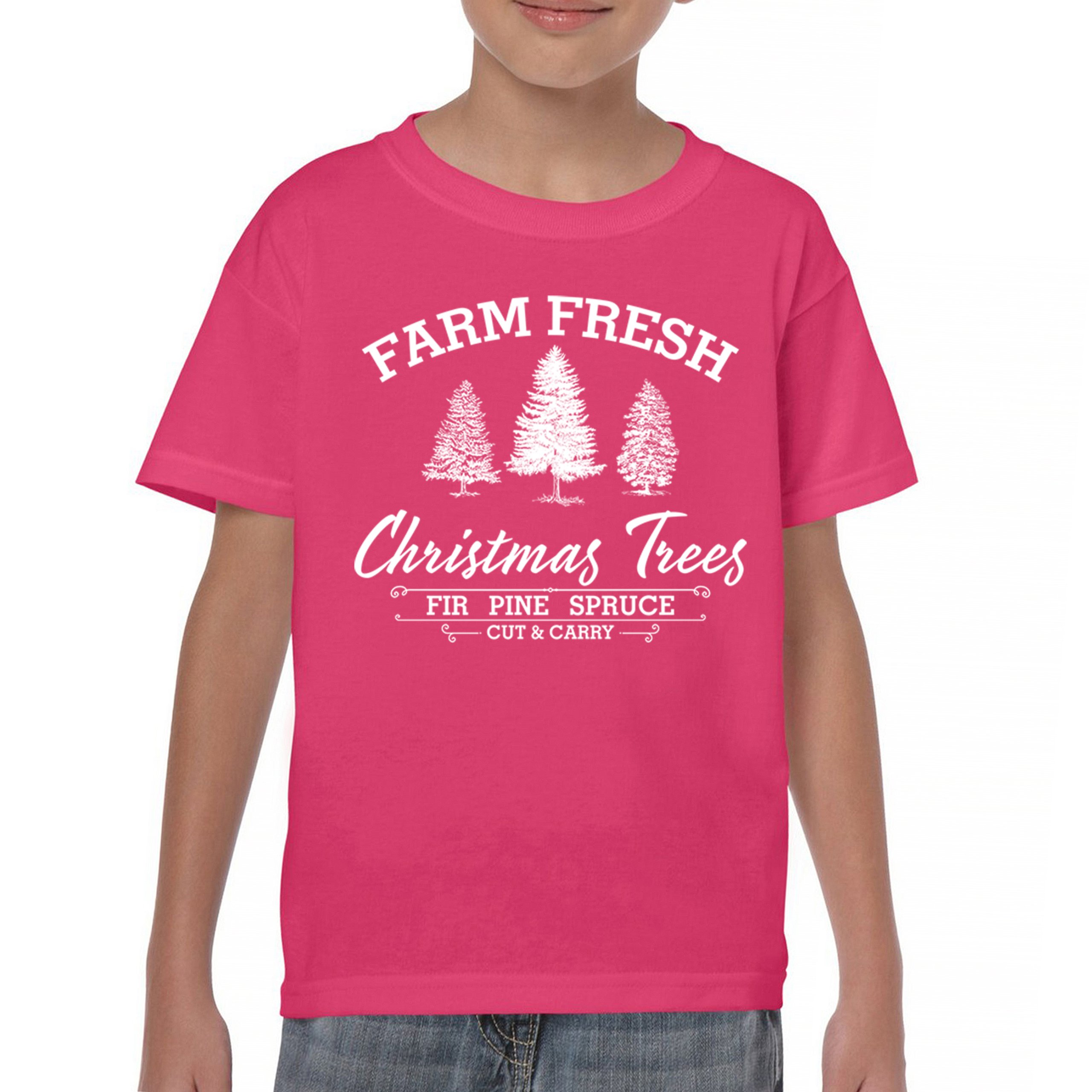 Farm Fresh Christmas Trees Youth T-shirt Xmas Holiday Spirit Festive Kids - Picture 37 of 43
