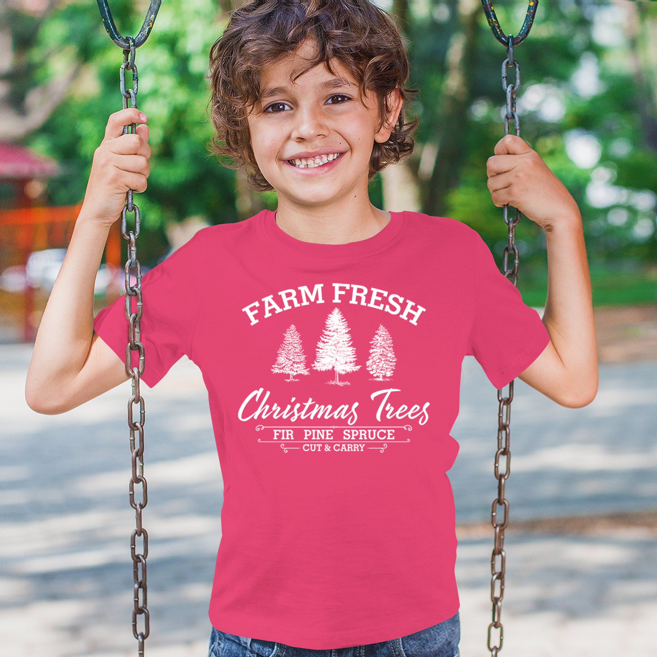 Farm Fresh Christmas Trees Youth T-shirt Xmas Holiday Spirit Festive Kids - Picture 40 of 43