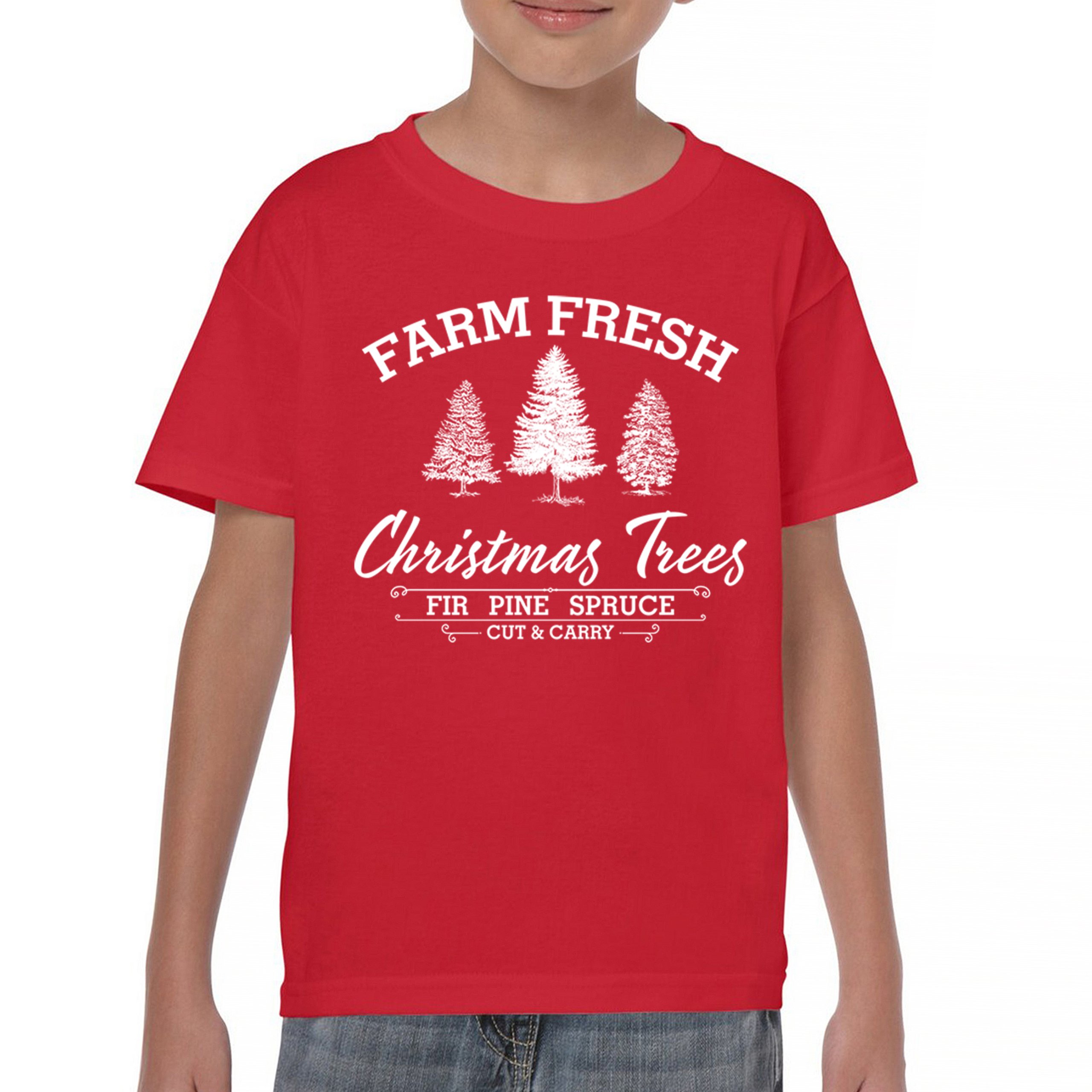 Farm Fresh Christmas Trees Youth T-shirt Xmas Holiday Spirit Festive Kids - Picture 23 of 43
