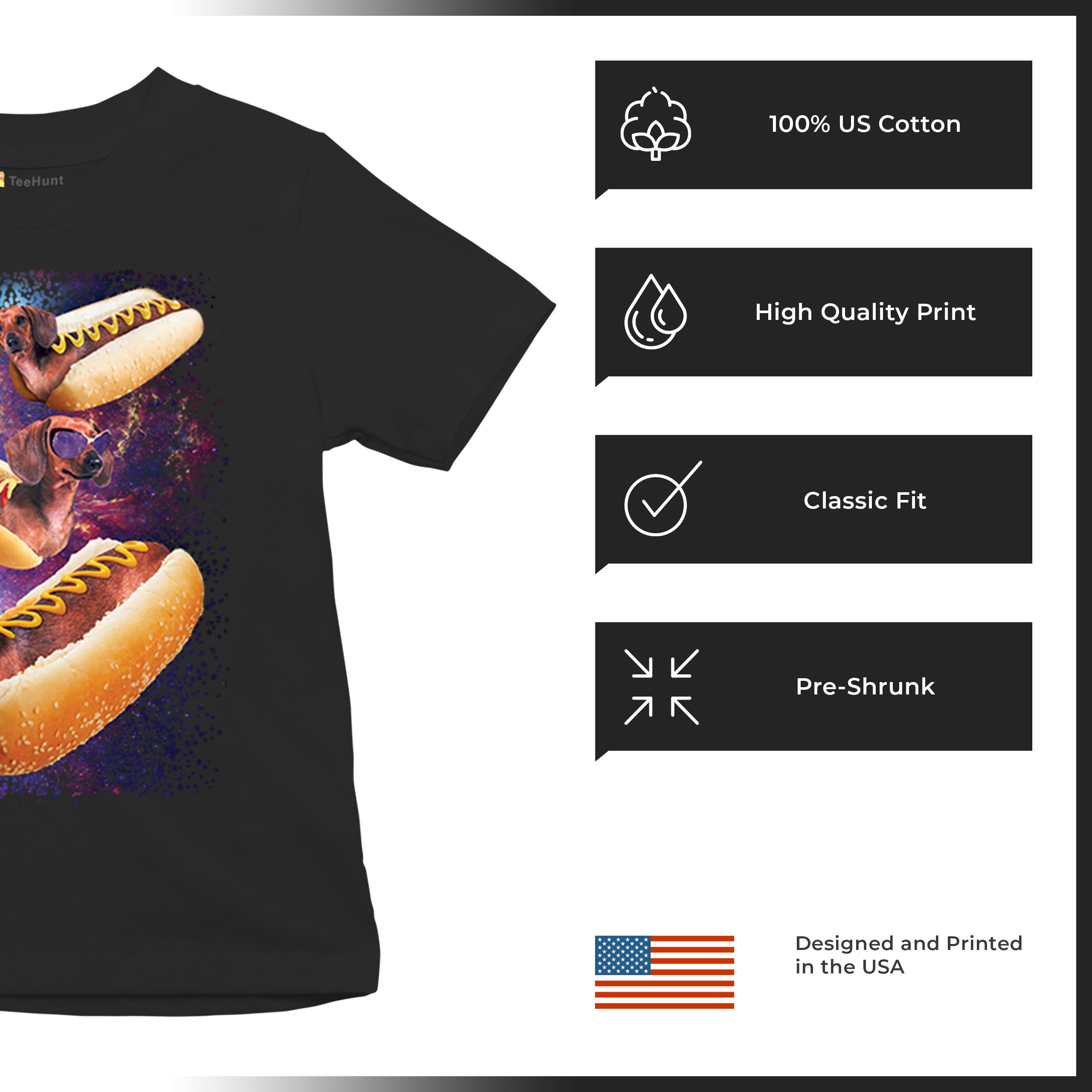 Space Weiners Youth T-shirt Fun Dachshund Hot Dog Animal Lover Pet Owner Kids - Picture 7 of 50