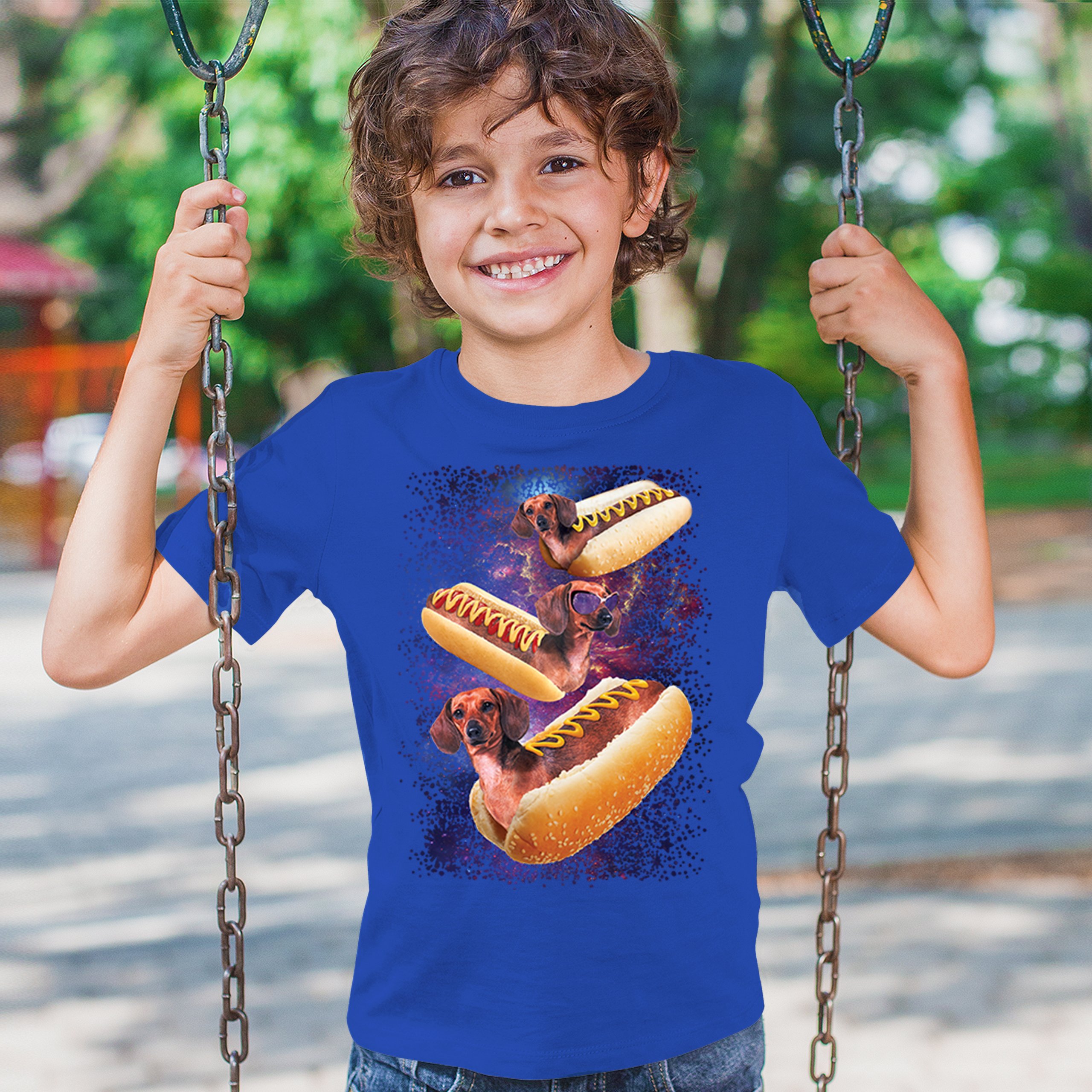Space Weiners Youth T-shirt Fun Dachshund Hot Dog Animal Lover Pet Owner Kids - Picture 40 of 50