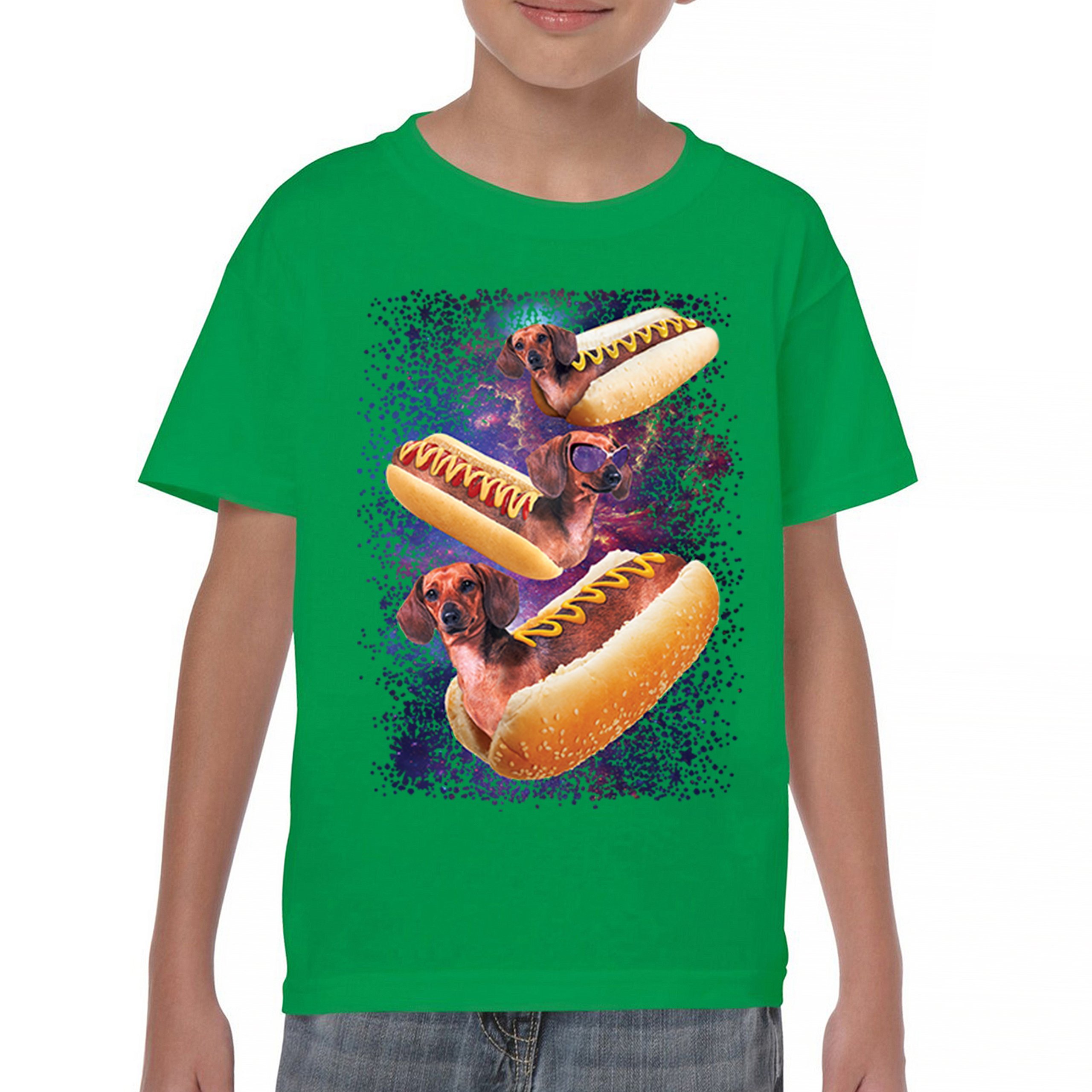 Space Weiners Youth T-shirt Fun Dachshund Hot Dog Animal Lover Pet Owner Kids - Picture 30 of 50