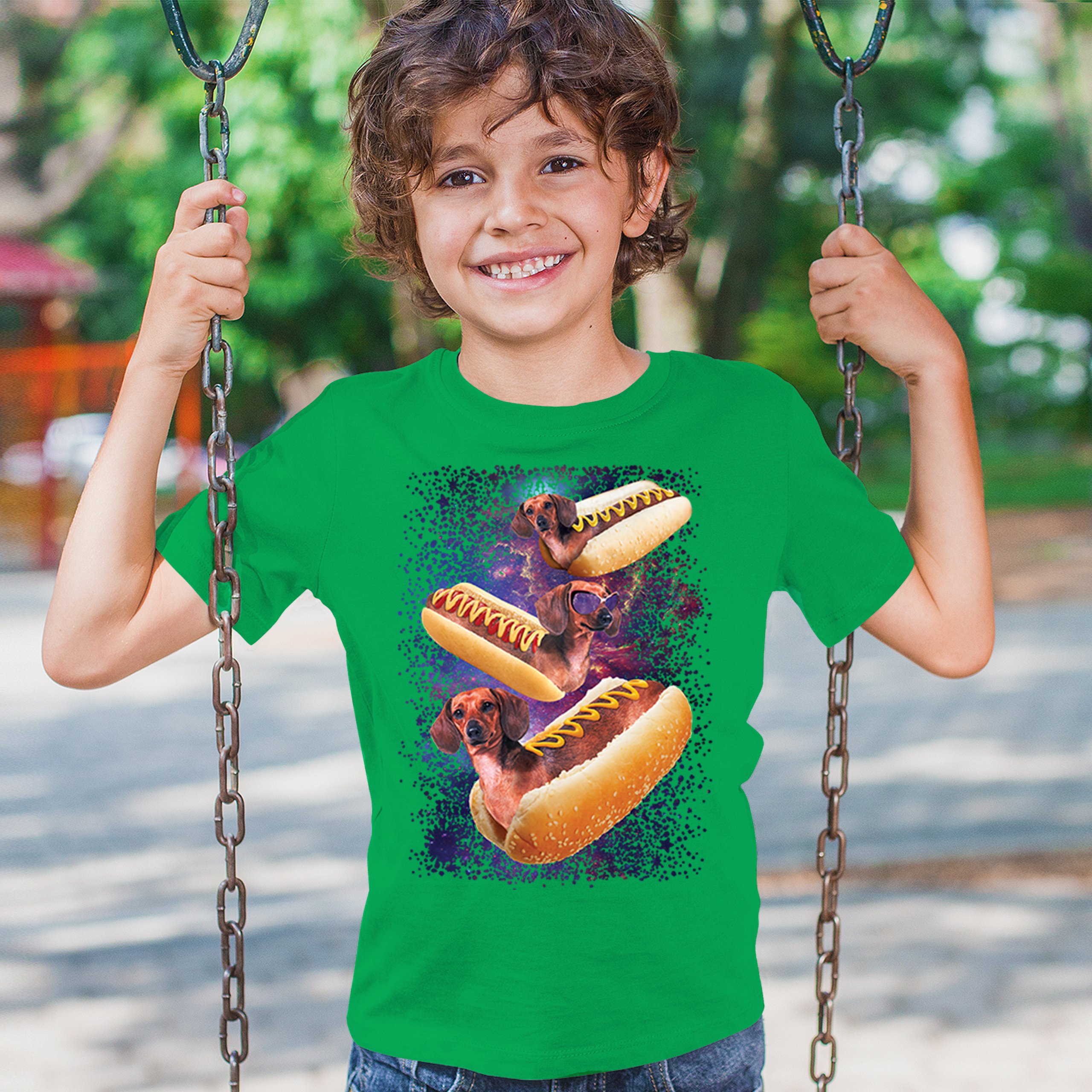 Space Weiners Youth T-shirt Fun Dachshund Hot Dog Animal Lover Pet Owner Kids - Picture 33 of 50
