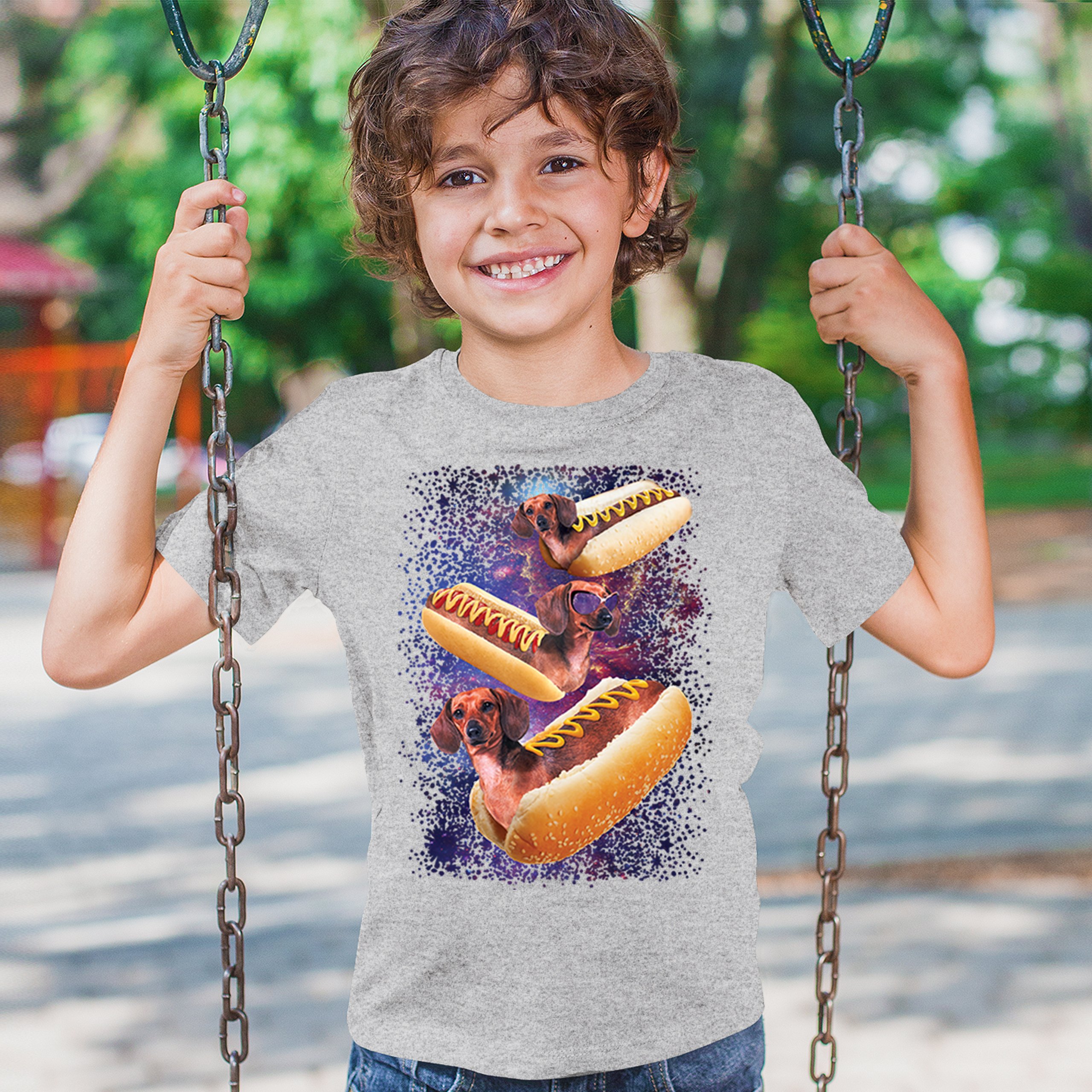Space Weiners Youth T-shirt Fun Dachshund Hot Dog Animal Lover Pet Owner Kids - Picture 12 of 50
