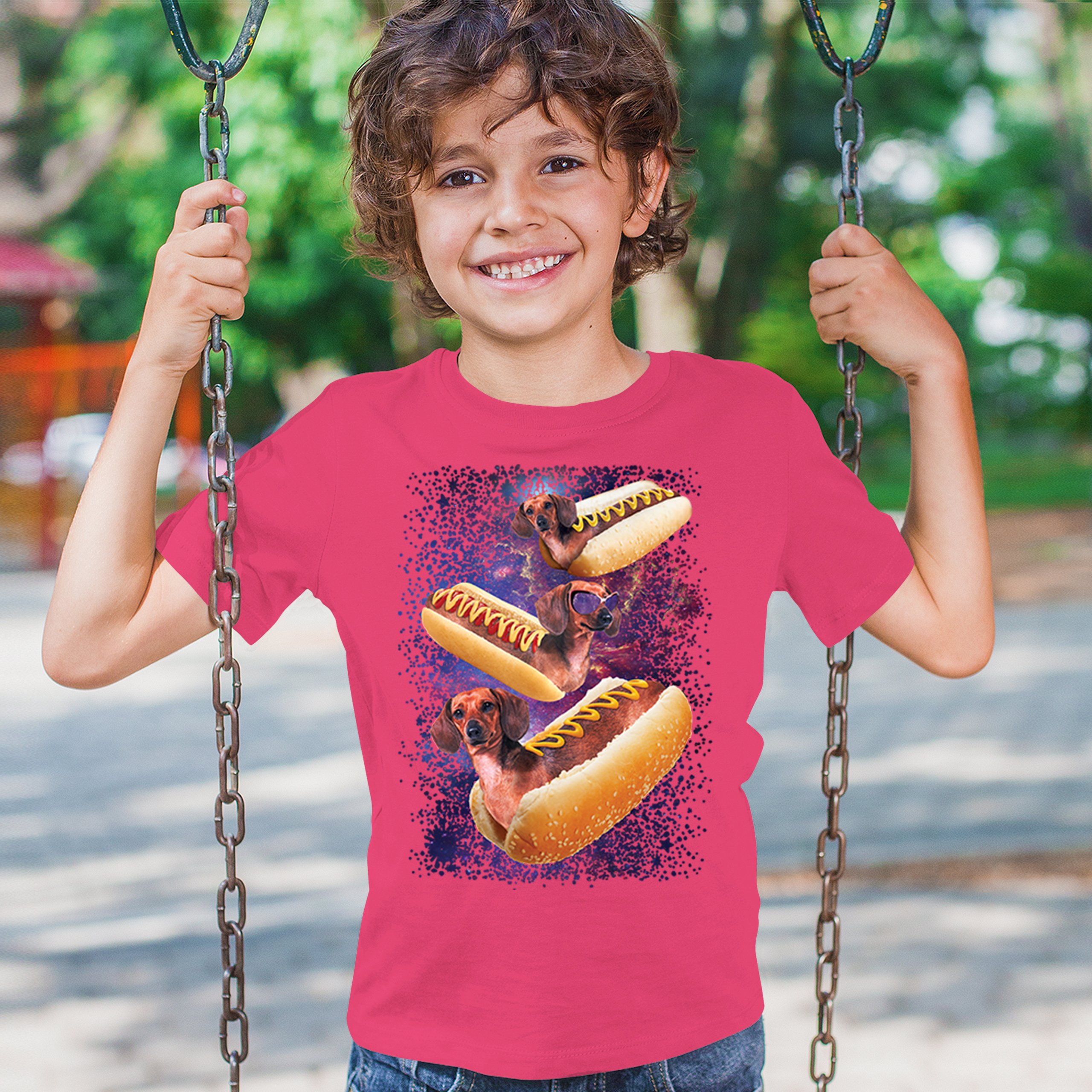 Space Weiners Youth T-shirt Fun Dachshund Hot Dog Animal Lover Pet Owner Kids - Picture 47 of 50