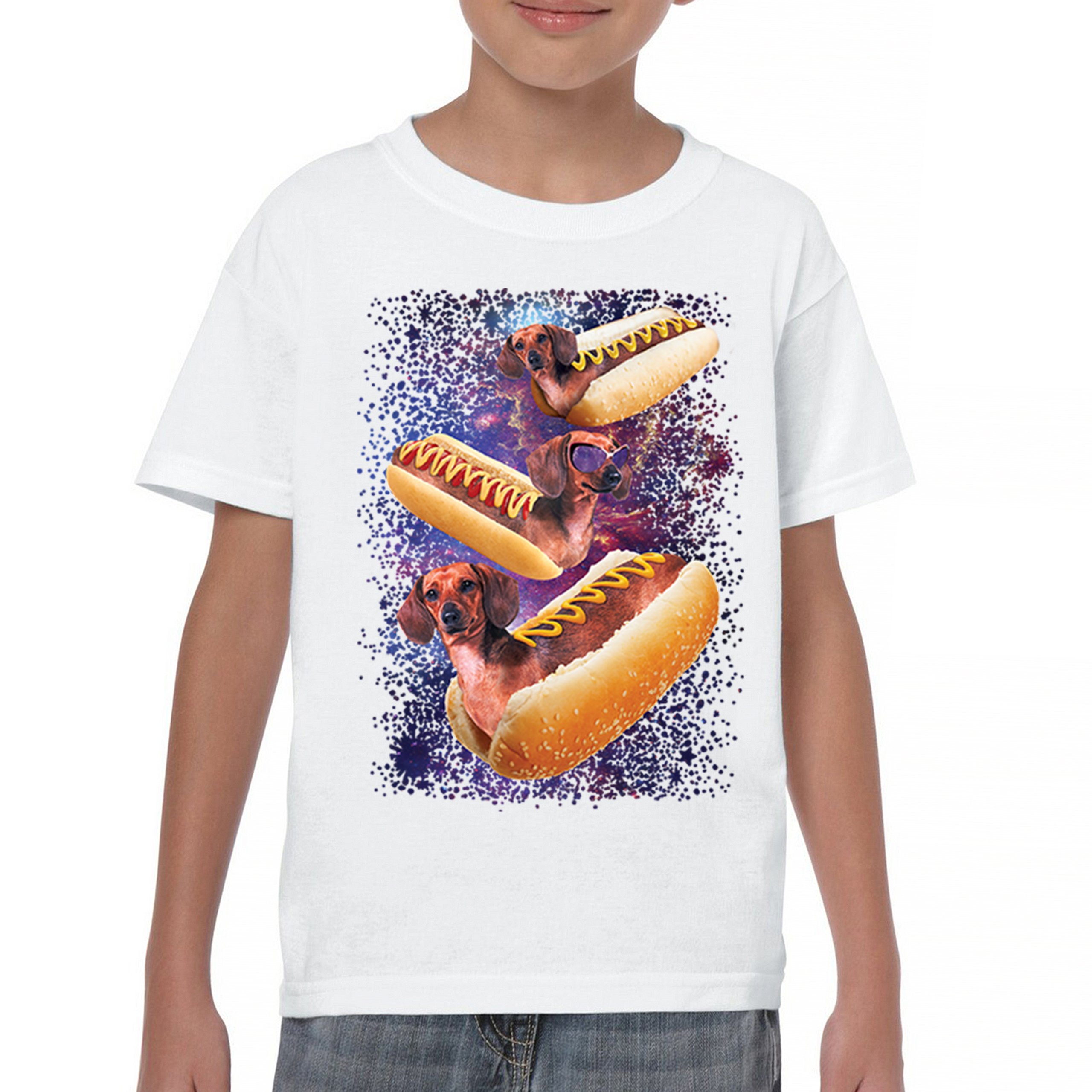 Space Weiners Youth T-shirt Fun Dachshund Hot Dog Animal Lover Pet Owner Kids - Picture 23 of 50