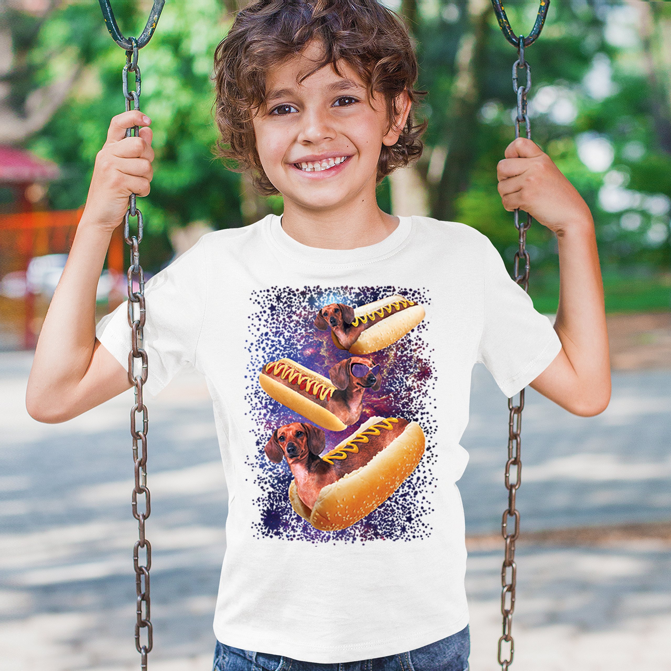 Space Weiners Youth T-shirt Fun Dachshund Hot Dog Animal Lover Pet Owner Kids - Picture 26 of 50
