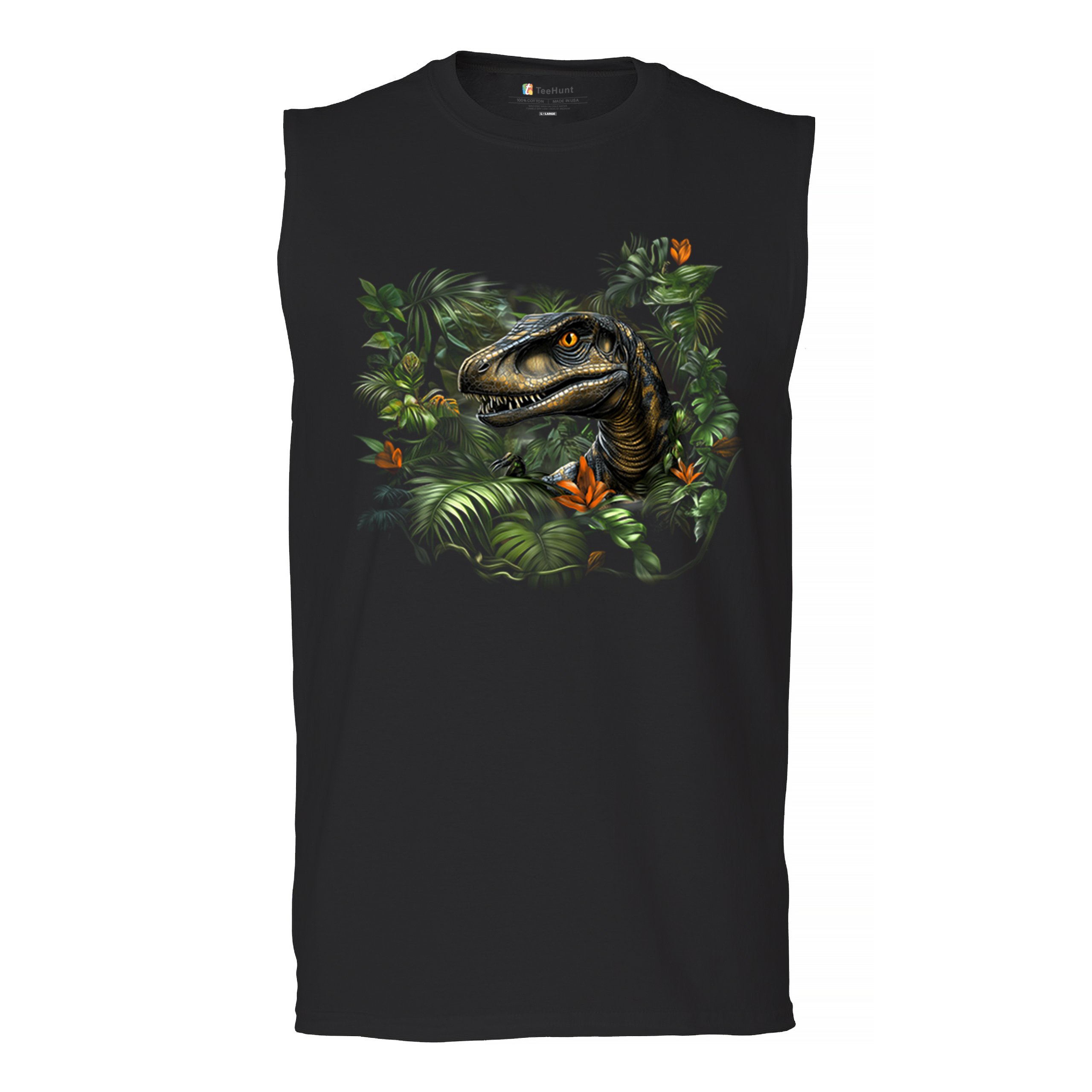 Velociraptor Jungle Muscle Shirt Dinosaur Hunter Jurassic Raptor Reptile Men’s