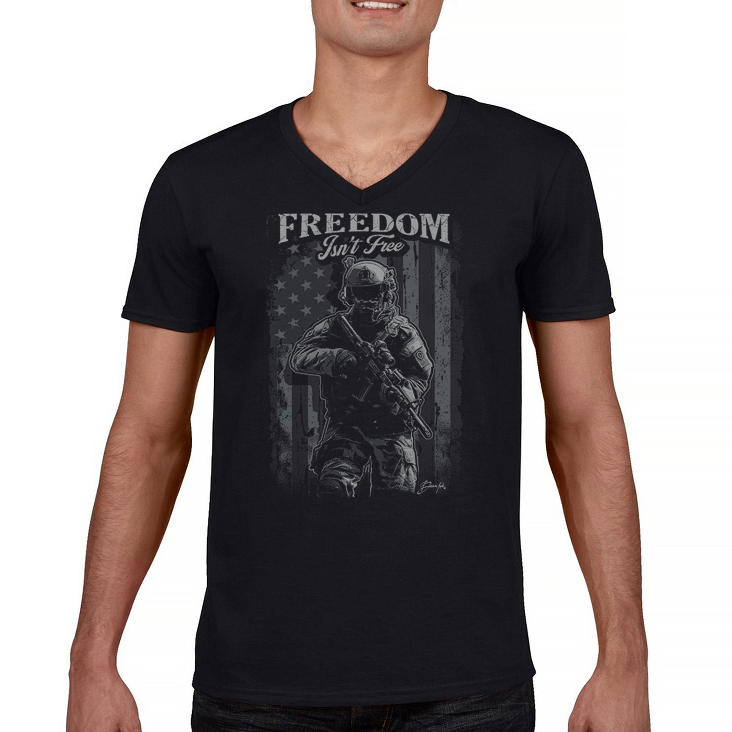 Freedom Isn’t Free V-Neck T-shirt American Hero Patriotic Soldier DD 214 Tee