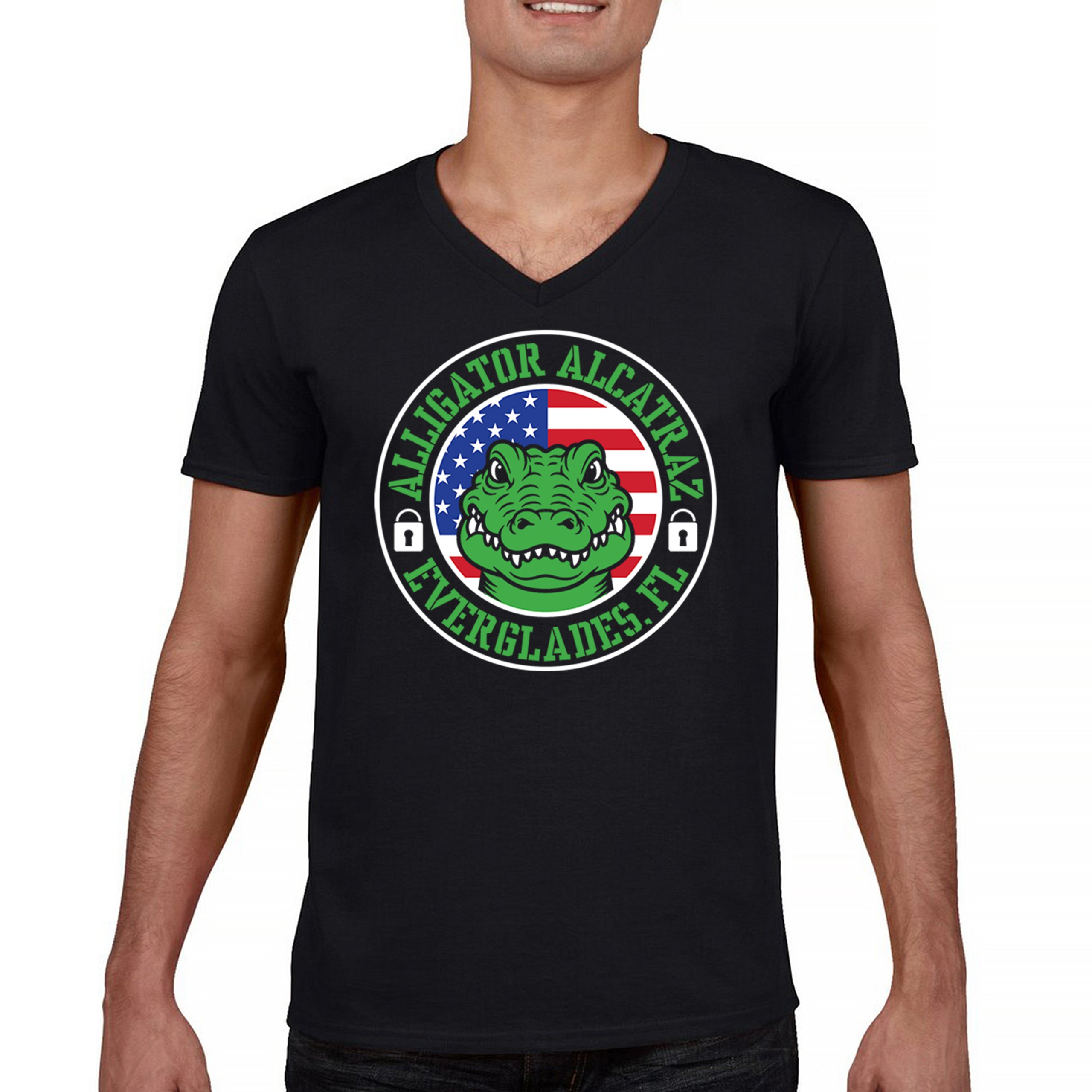 ALTRA T shirt Alligator Alcatraz Everglades FL uomo scollo a V immigrazione prigione ICE