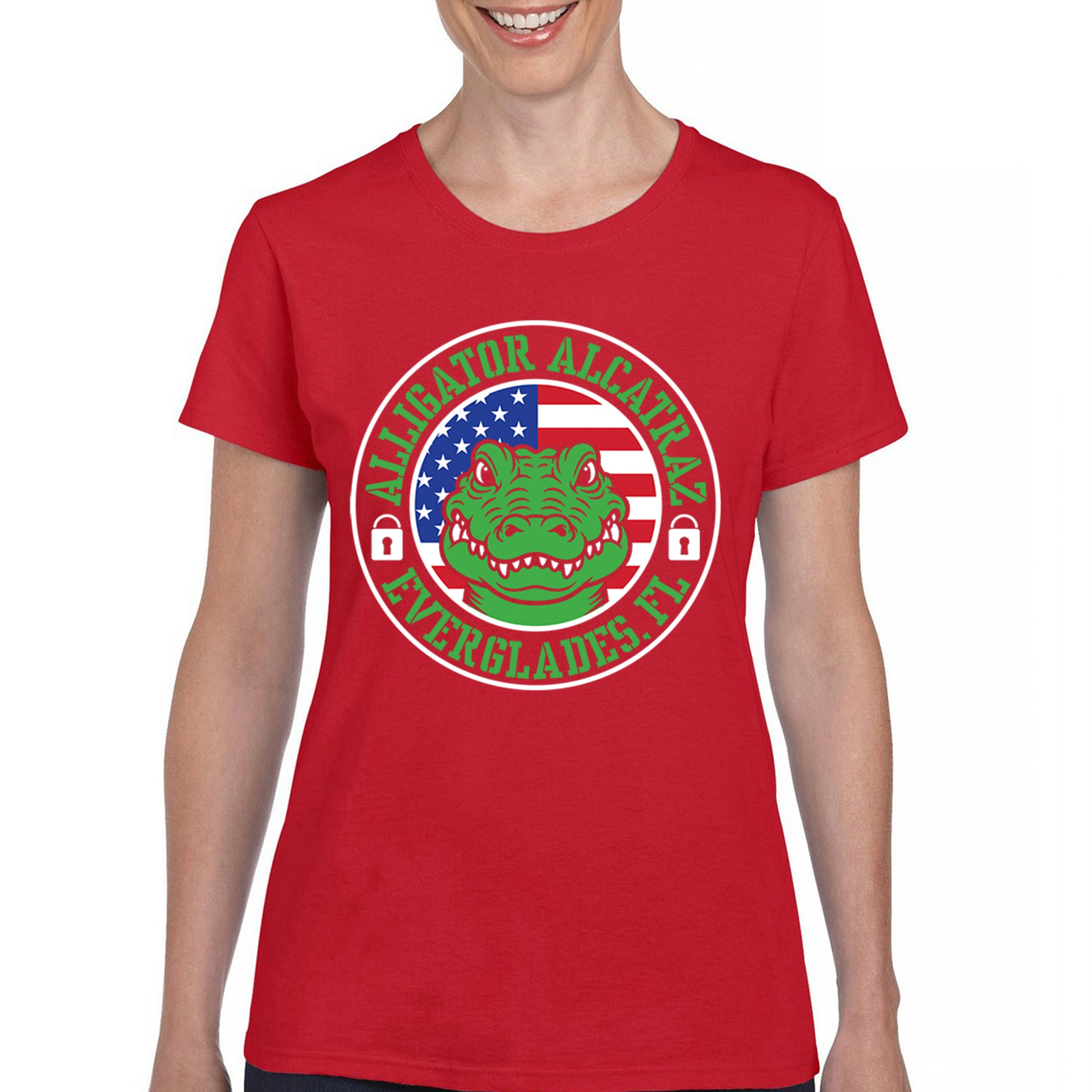 Alligator Alcatraz Everglades FL T-Shirt Immigration Prison ICE Women's Tee - Picture 9 of 22