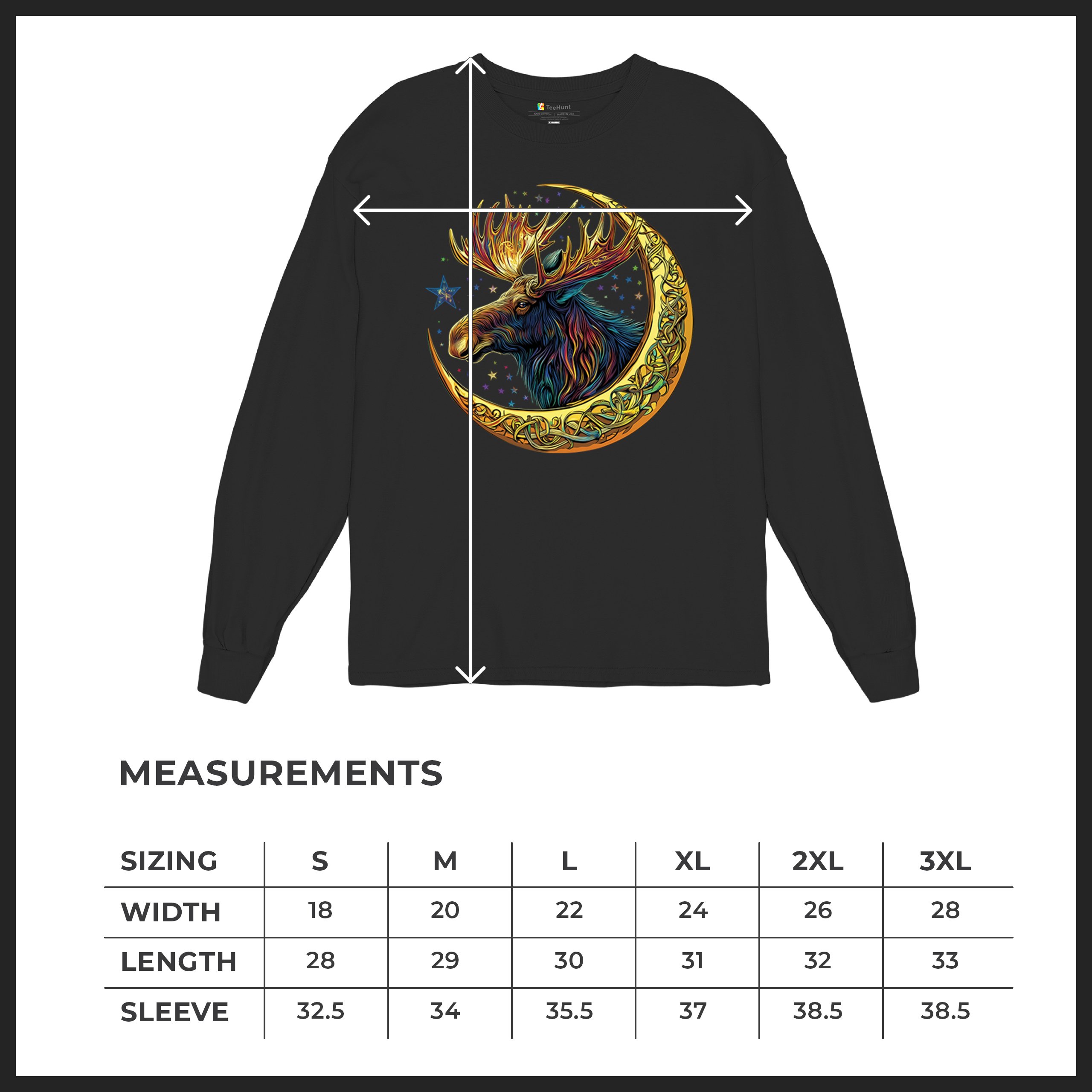 Celtic Moon Moose Long Sleeve T-shirt Mystical Beast Majestic Cosmic Wildlife - Picture 8 of 78