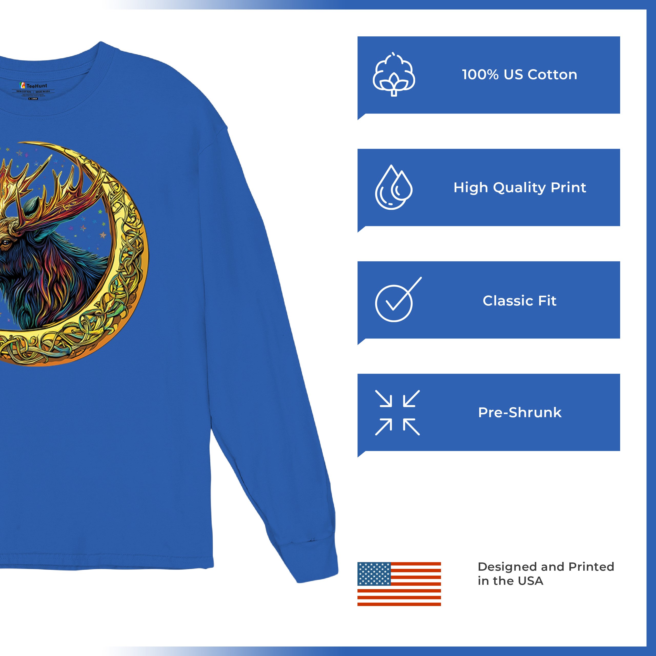 Celtic Moon Moose Long Sleeve T-shirt Mystical Beast Majestic Cosmic Wildlife - Picture 63 of 78