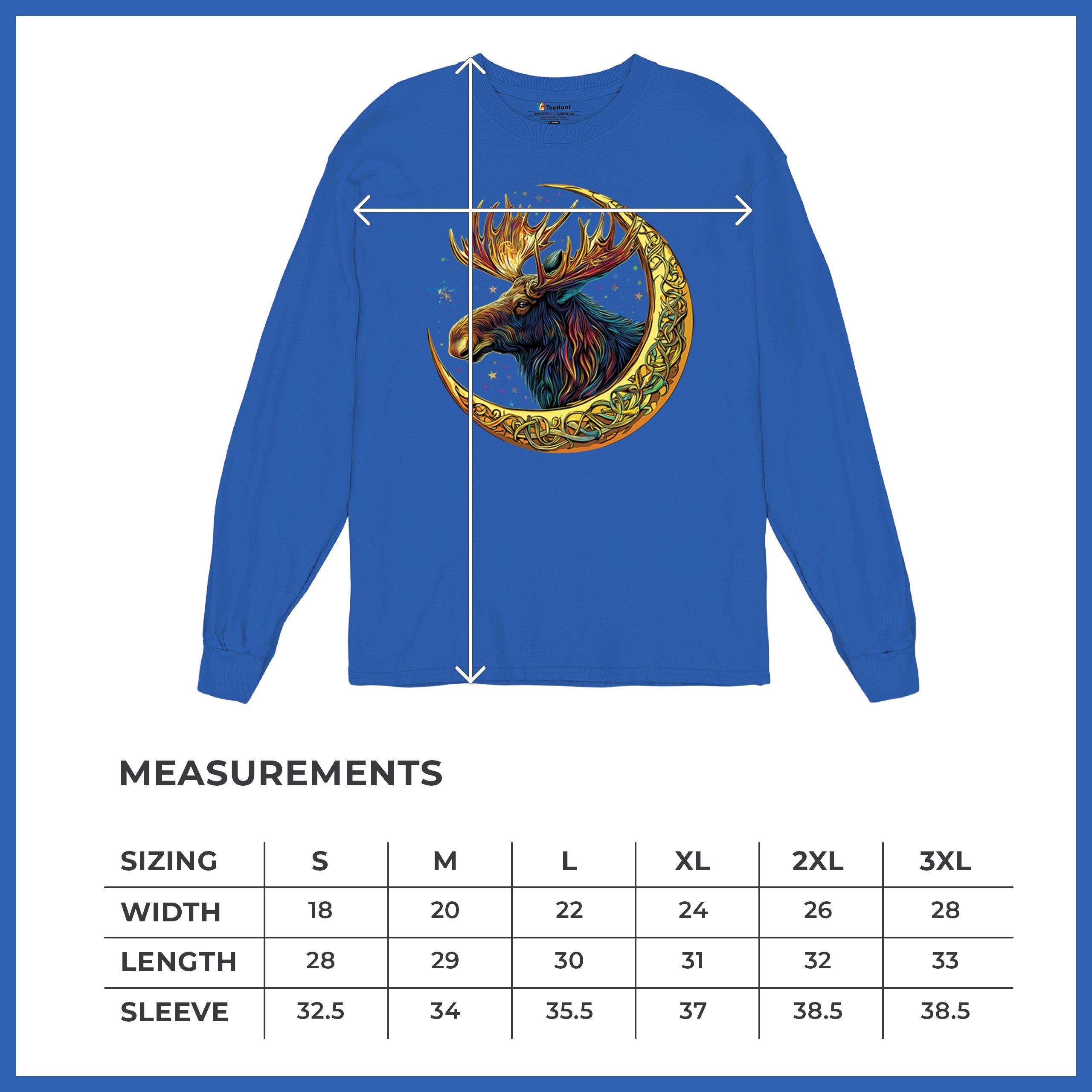 Celtic Moon Moose Long Sleeve T-shirt Mystical Beast Majestic Cosmic Wildlife - Picture 64 of 78