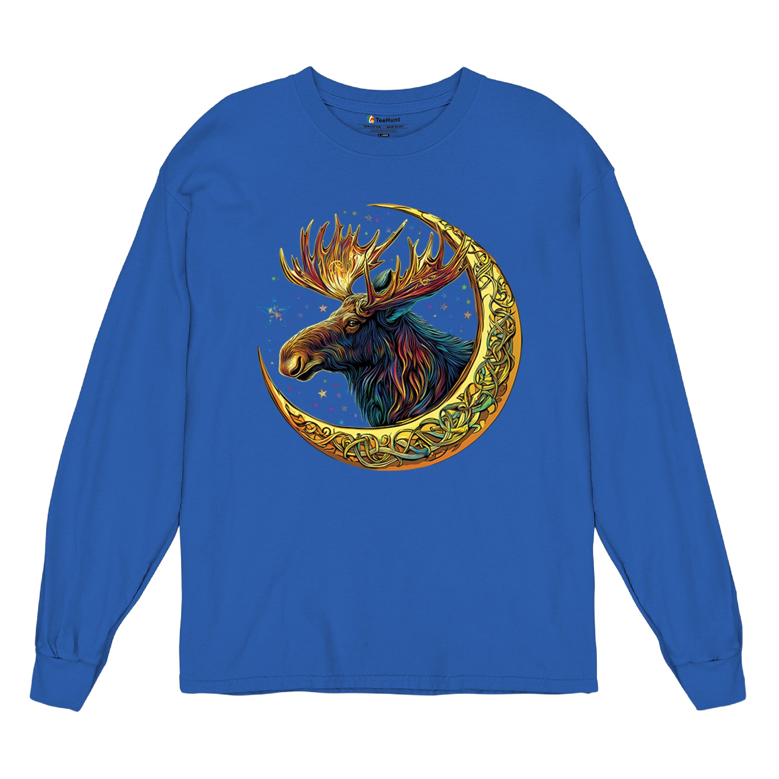 Celtic Moon Moose Long Sleeve T-shirt Mystical Beast Majestic Cosmic Wildlife - Picture 62 of 78