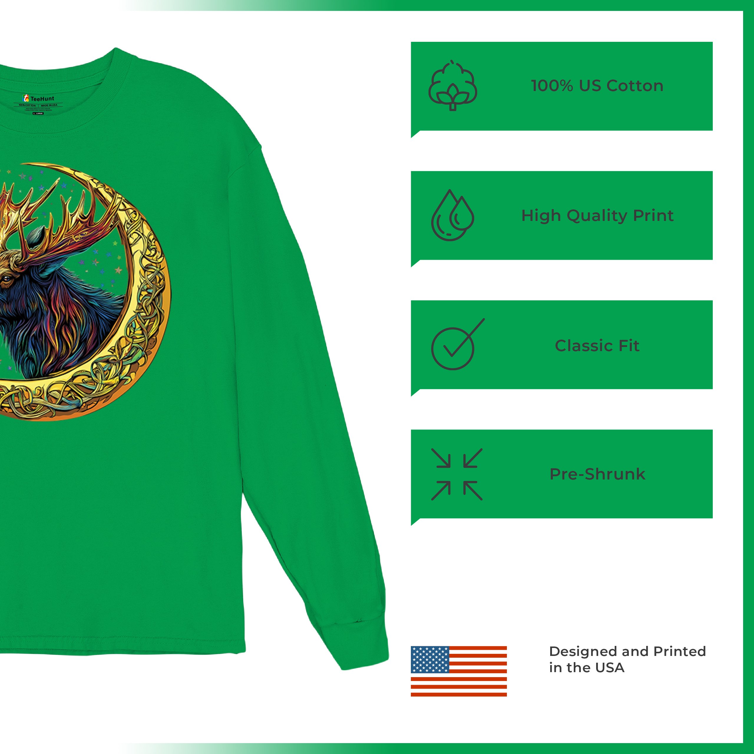 Celtic Moon Moose Long Sleeve T-shirt Mystical Beast Majestic Cosmic Wildlife - Picture 49 of 78