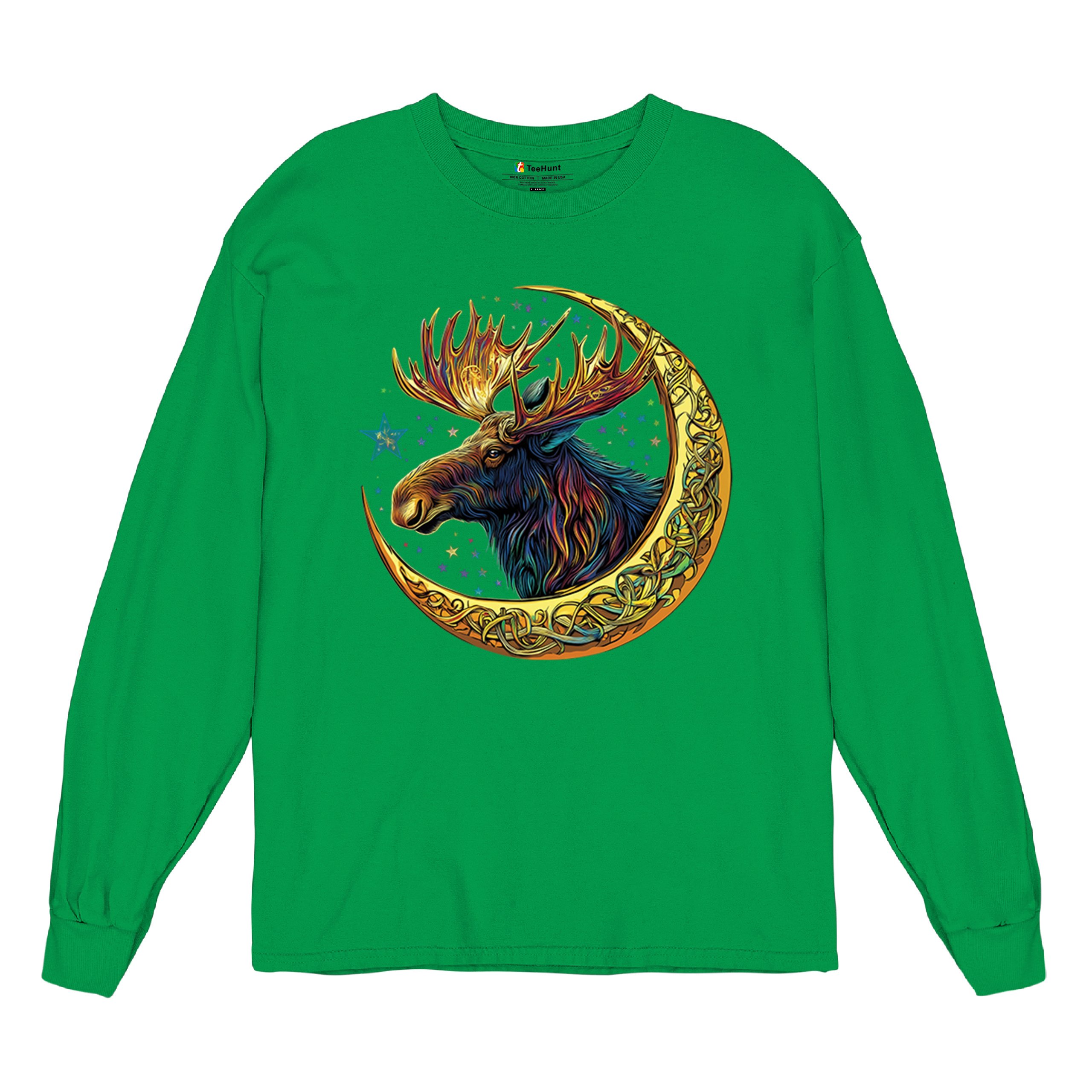 Celtic Moon Moose Long Sleeve T-shirt Mystical Beast Majestic Cosmic Wildlife - Picture 48 of 78