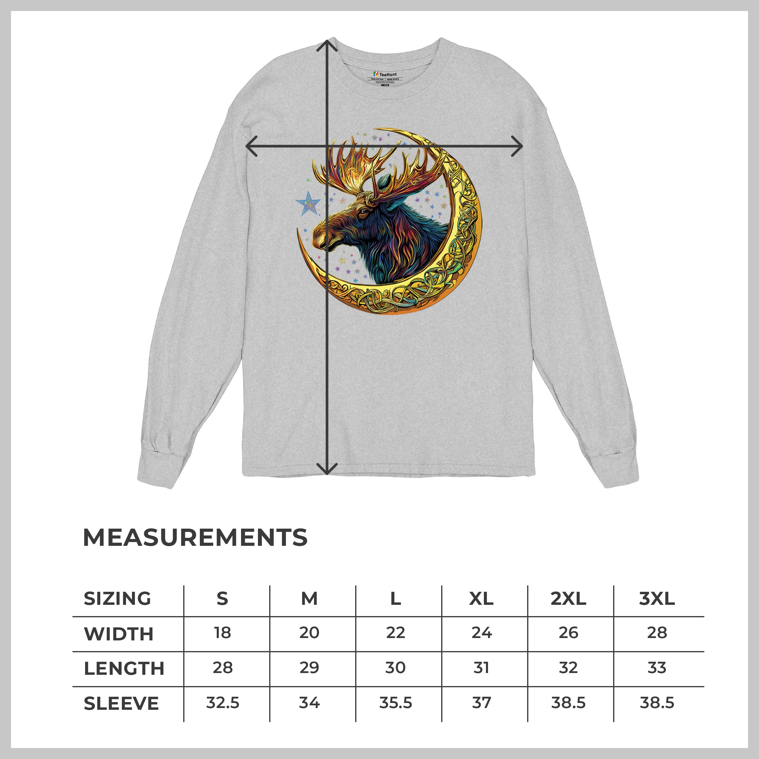 Celtic Moon Moose Long Sleeve T-shirt Mystical Beast Majestic Cosmic Wildlife - Picture 15 of 78