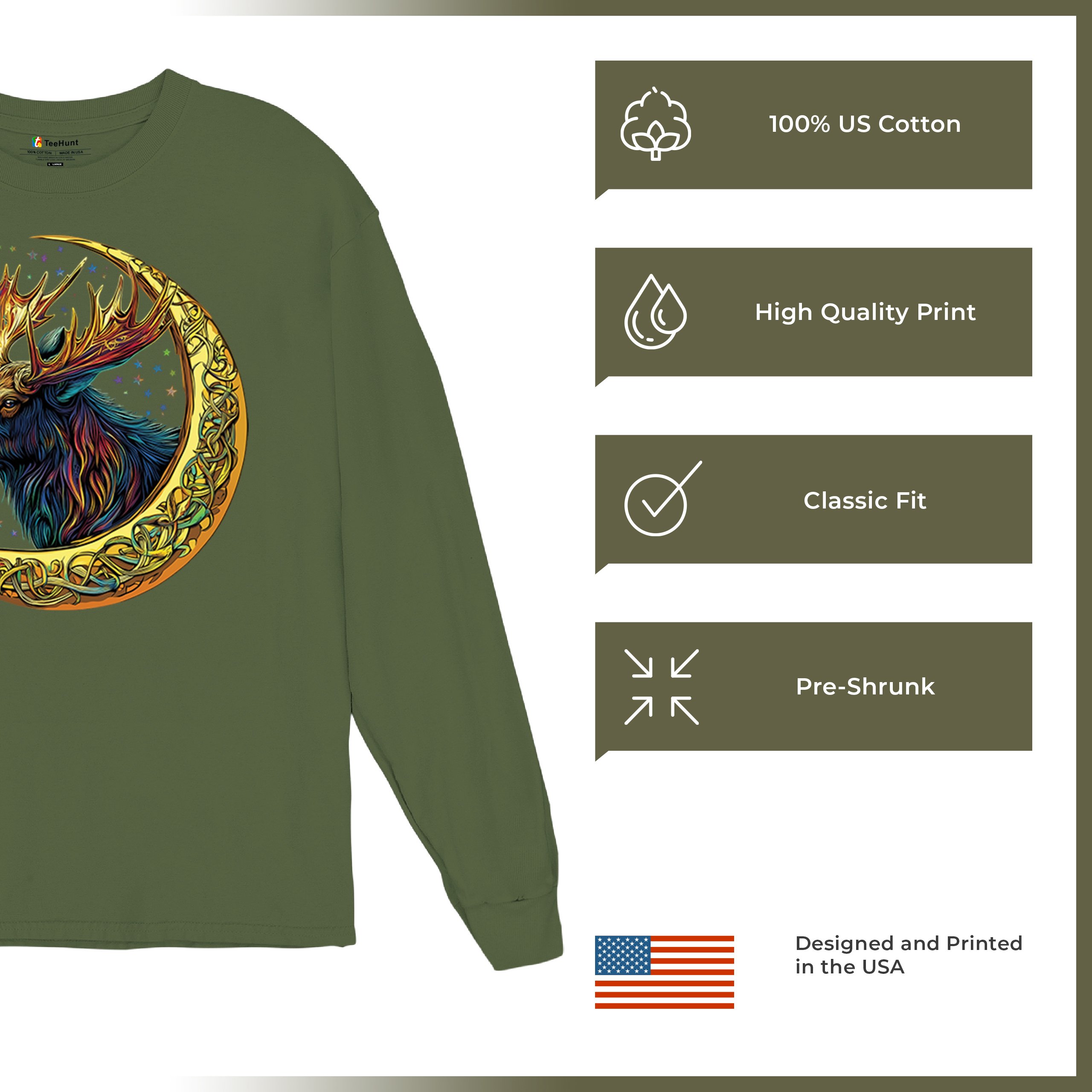 Celtic Moon Moose Long Sleeve T-shirt Mystical Beast Majestic Cosmic Wildlife - Picture 56 of 78