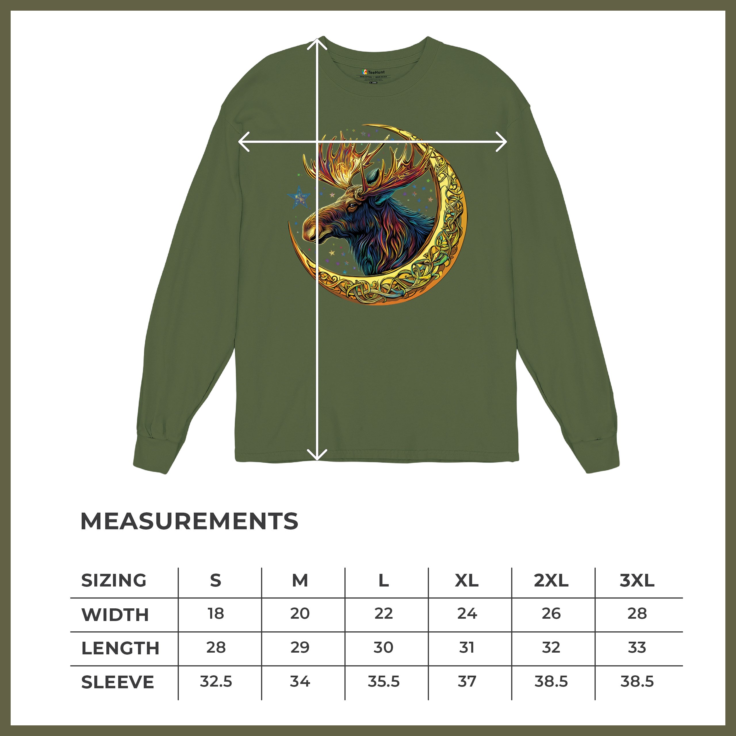 Celtic Moon Moose Long Sleeve T-shirt Mystical Beast Majestic Cosmic Wildlife - Picture 57 of 78