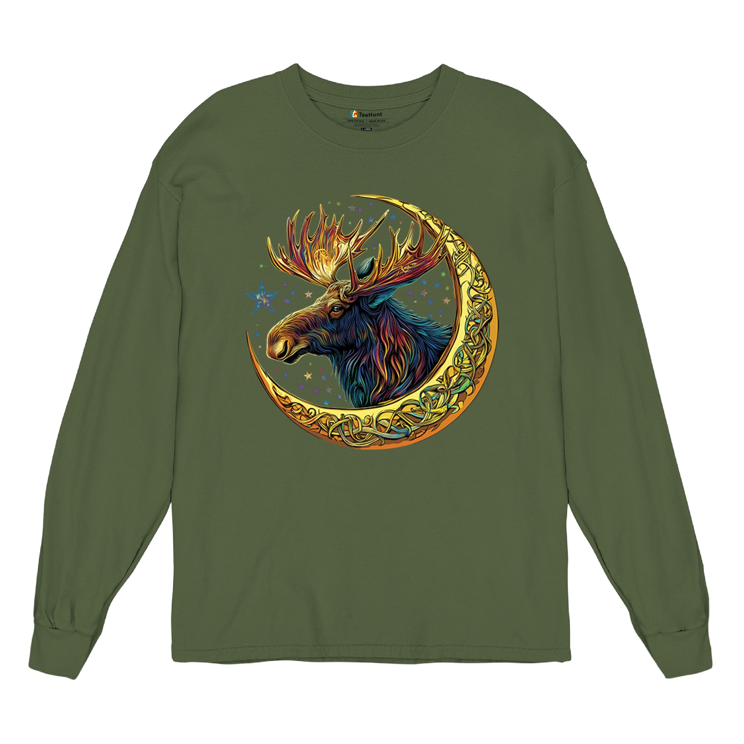 Celtic Moon Moose Long Sleeve T-shirt Mystical Beast Majestic Cosmic Wildlife - Picture 55 of 78