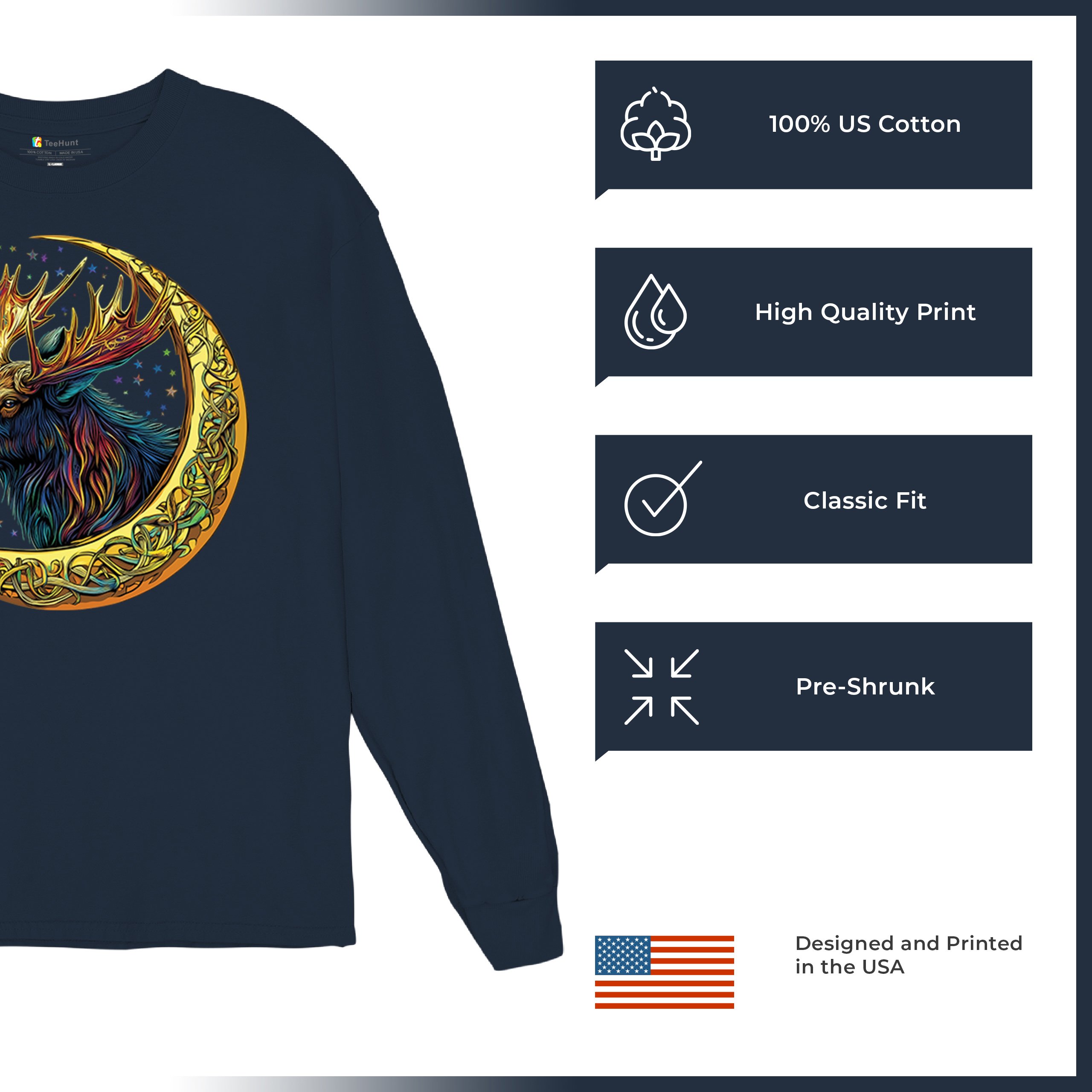 Celtic Moon Moose Long Sleeve T-shirt Mystical Beast Majestic Cosmic Wildlife - Picture 42 of 78