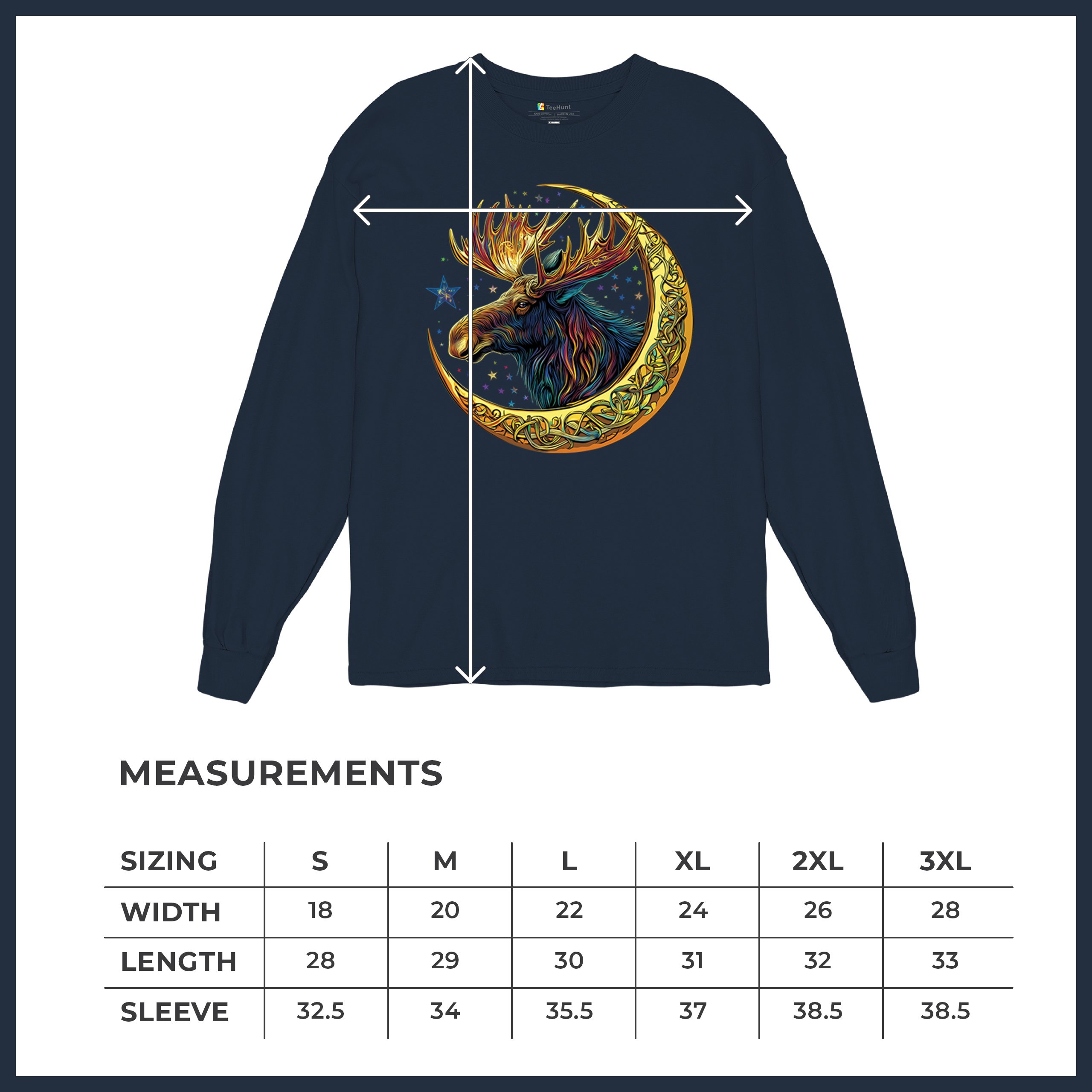 Celtic Moon Moose Long Sleeve T-shirt Mystical Beast Majestic Cosmic Wildlife - Picture 43 of 78