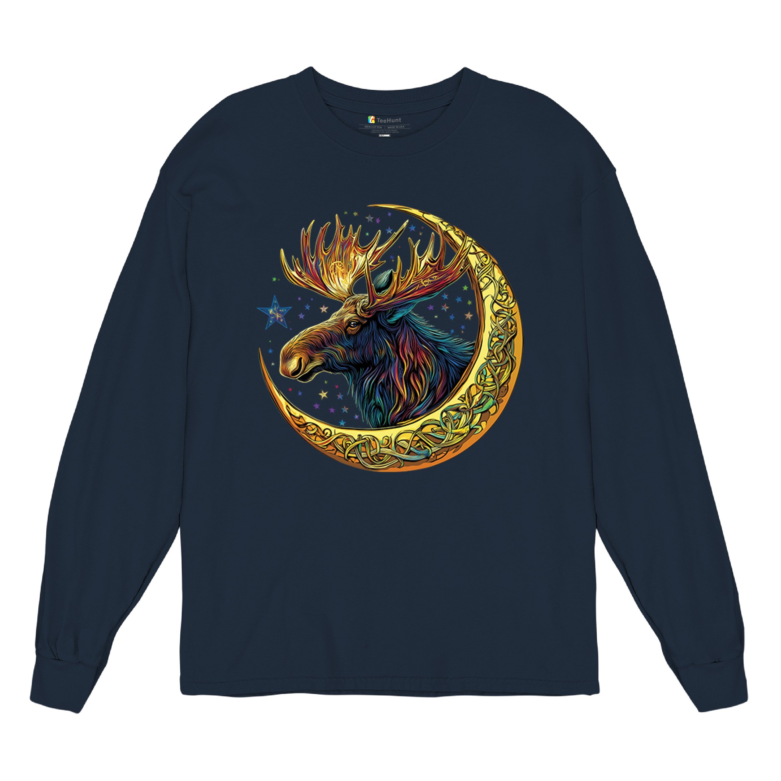 Celtic Moon Moose Long Sleeve T-shirt Mystical Beast Majestic Cosmic Wildlife - Picture 41 of 78