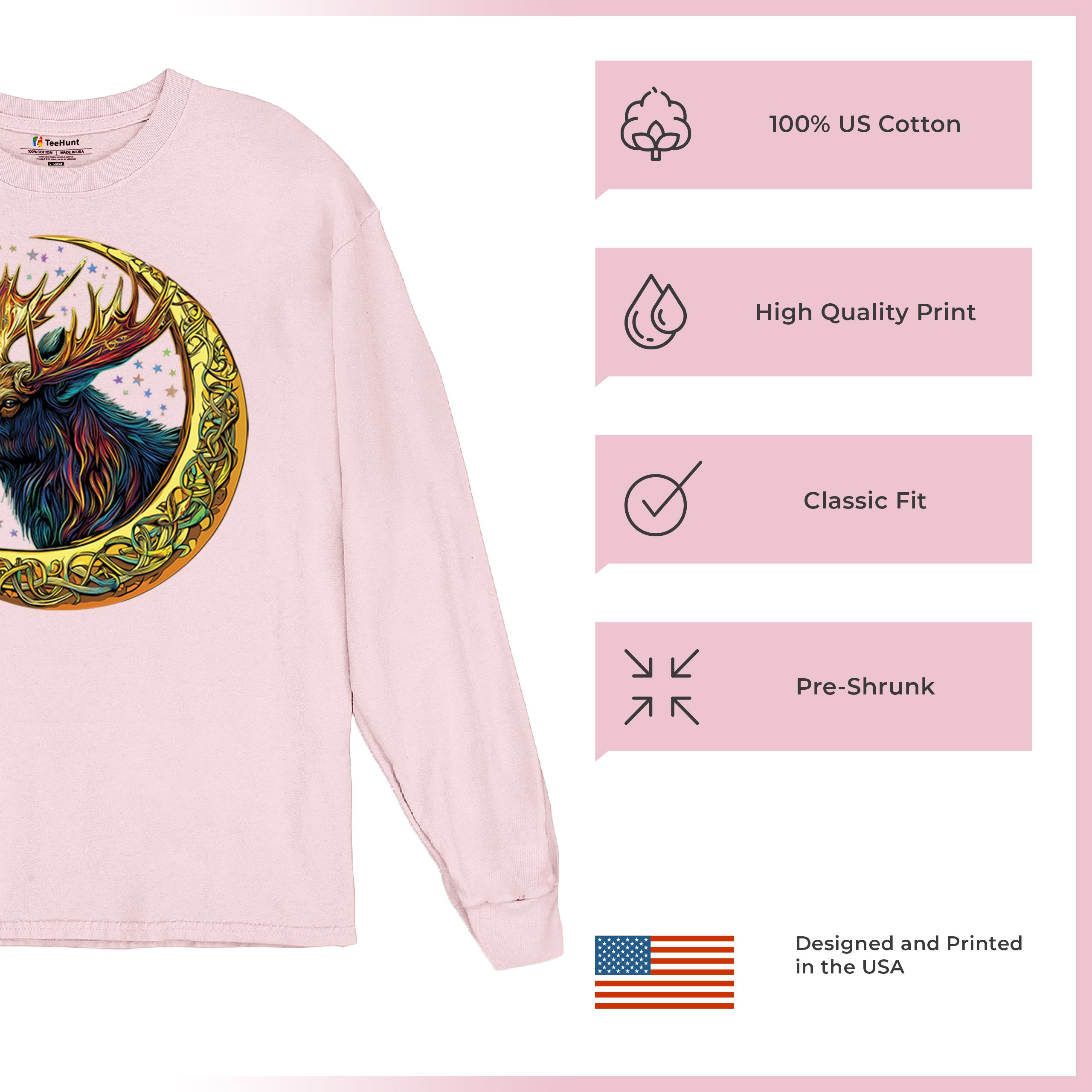 Celtic Moon Moose Long Sleeve T-shirt Mystical Beast Majestic Cosmic Wildlife - Picture 77 of 78