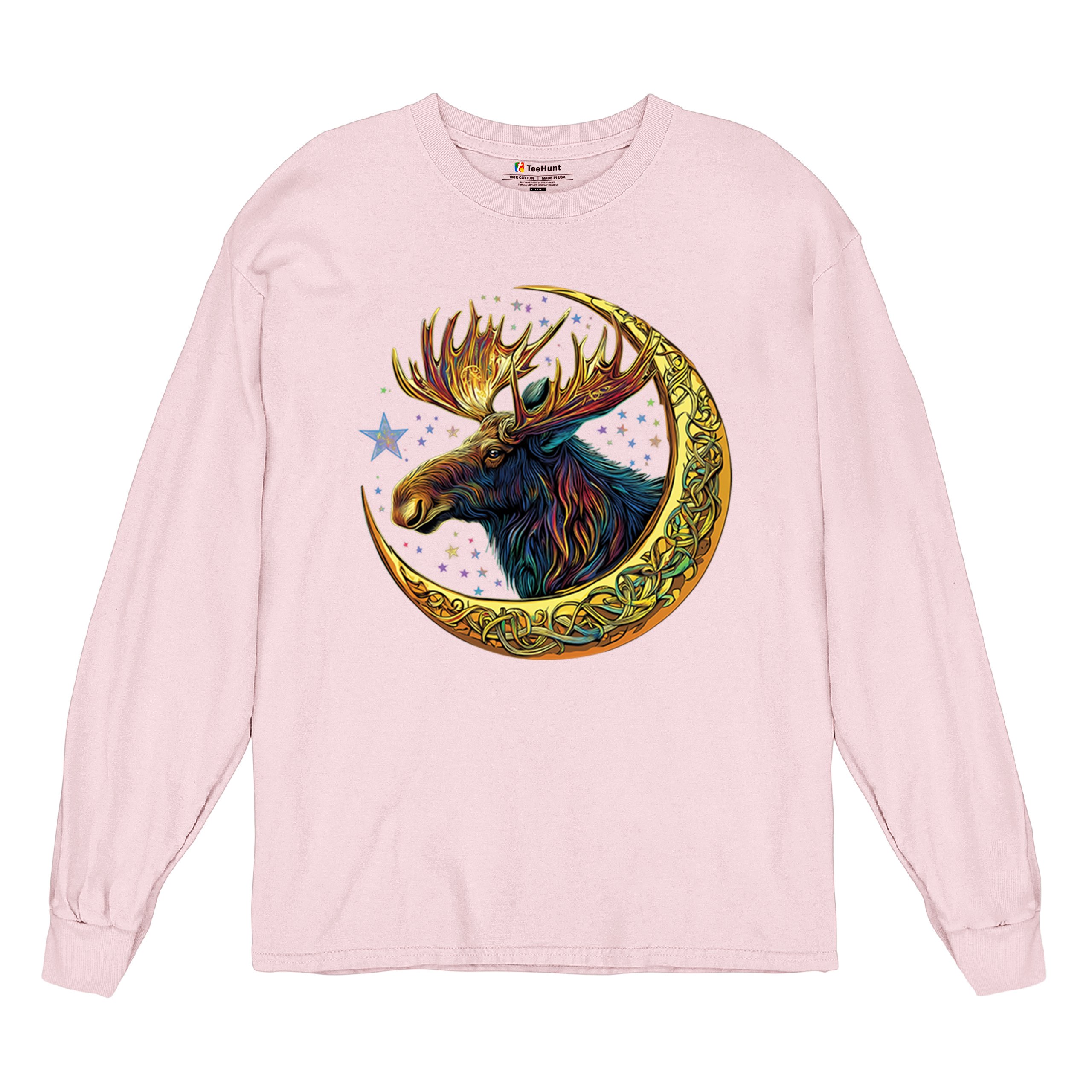 Celtic Moon Moose Long Sleeve T-shirt Mystical Beast Majestic Cosmic Wildlife - Picture 76 of 78