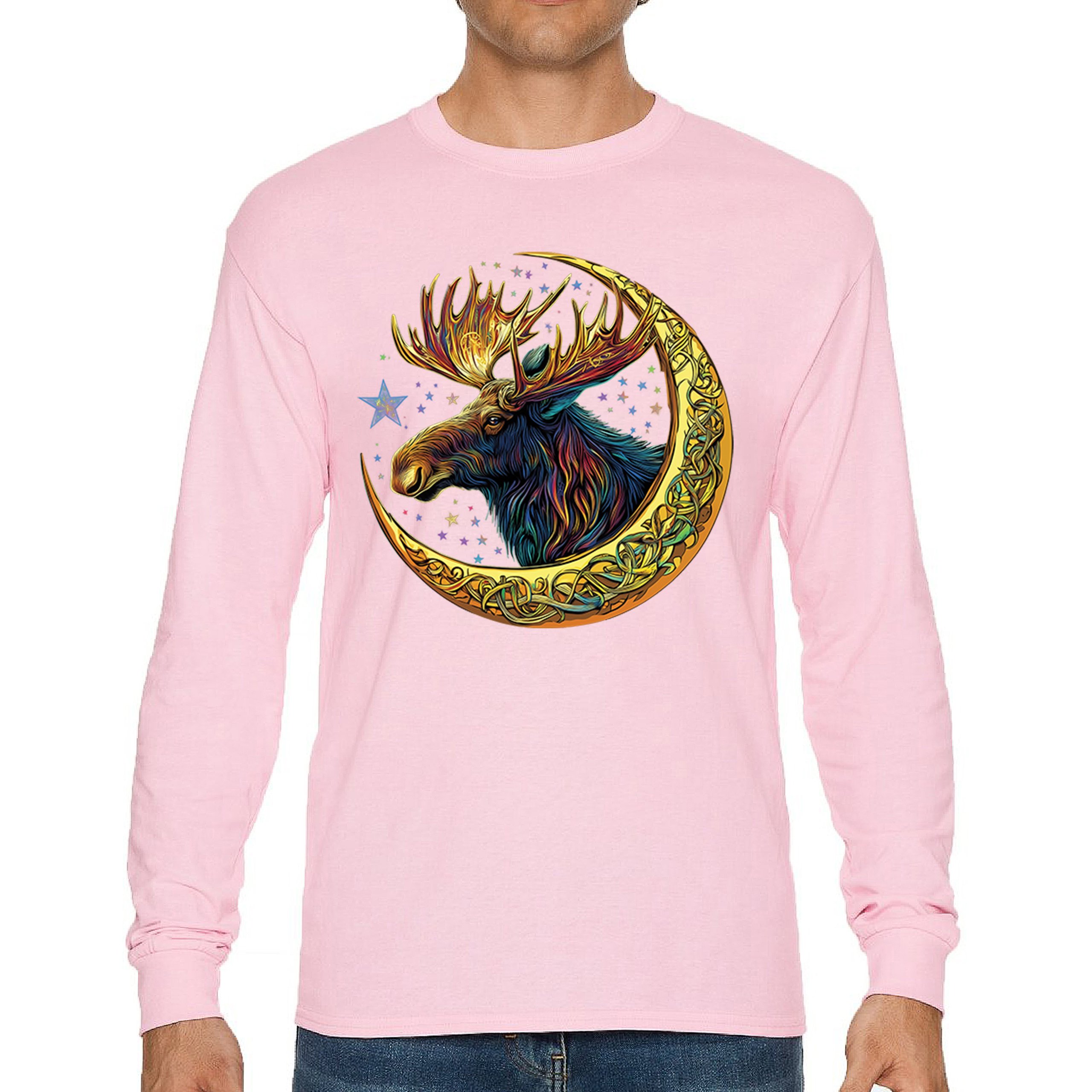 Celtic Moon Moose Long Sleeve T-shirt Mystical Beast Majestic Cosmic Wildlife - Picture 72 of 78