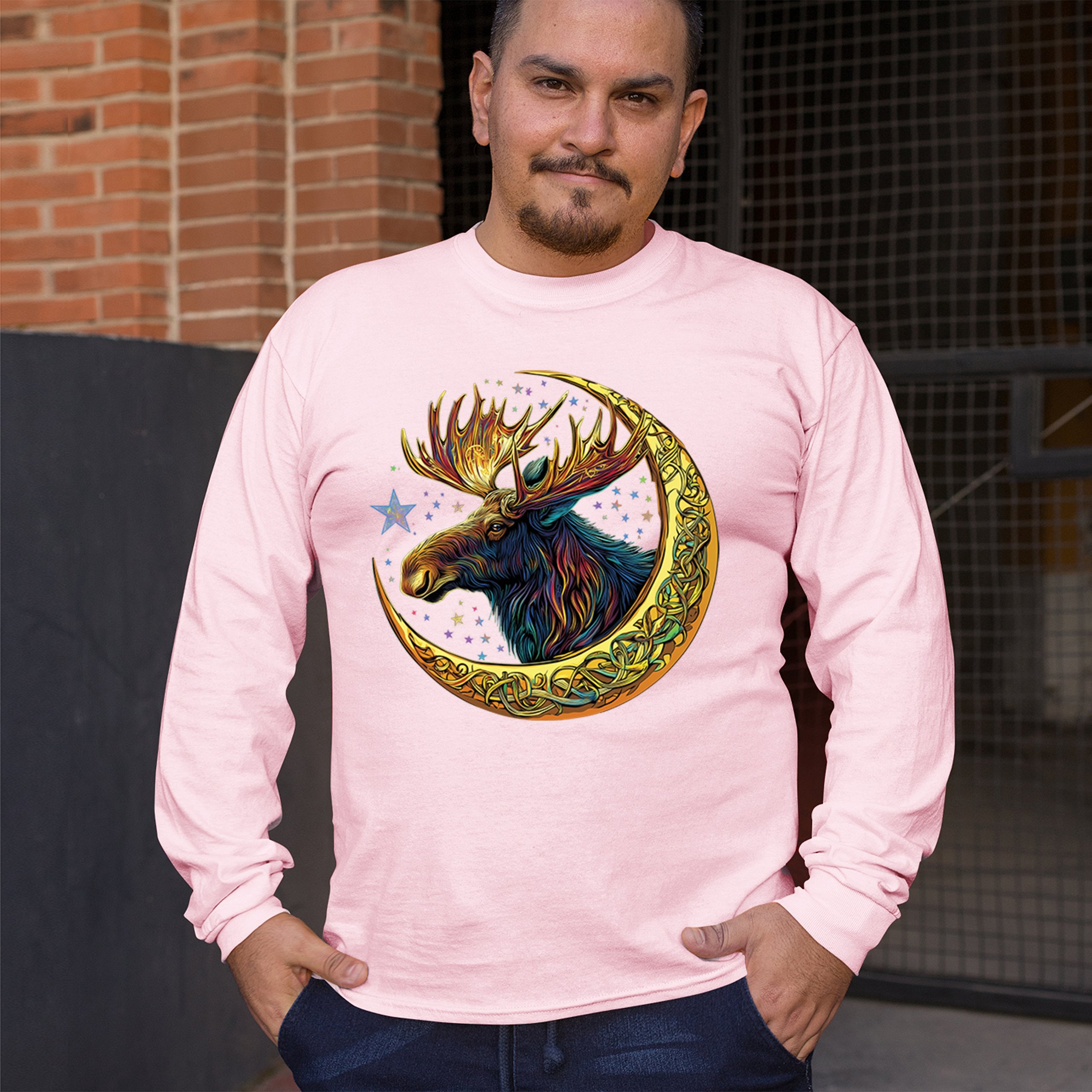 Celtic Moon Moose Long Sleeve T-shirt Mystical Beast Majestic Cosmic Wildlife - Picture 75 of 78
