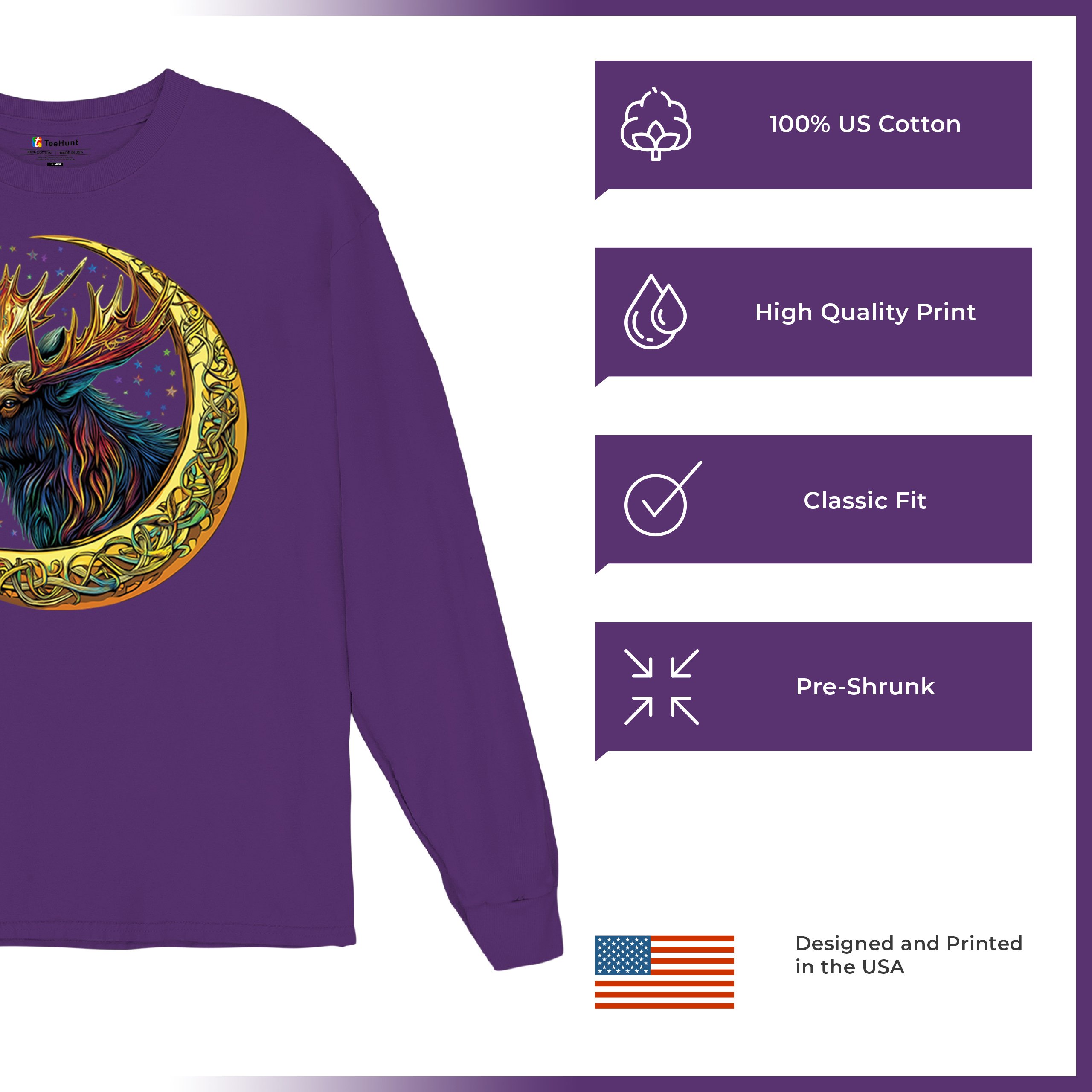Celtic Moon Moose Long Sleeve T-shirt Mystical Beast Majestic Cosmic Wildlife - Picture 21 of 78