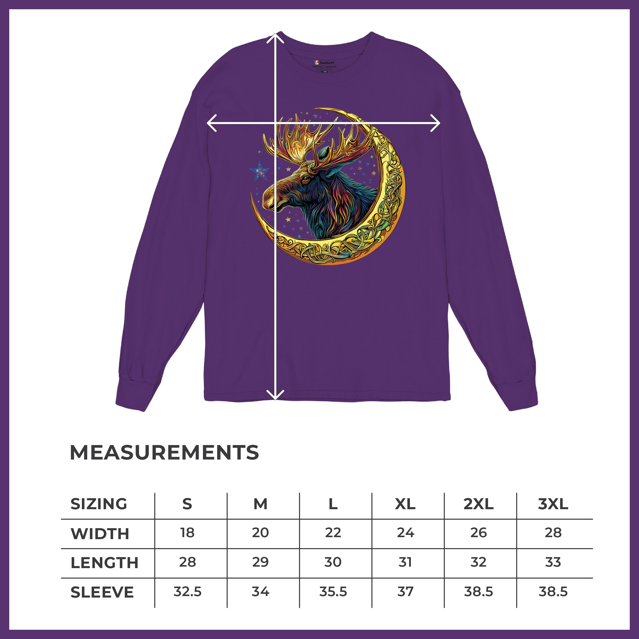 Celtic Moon Moose Long Sleeve T-shirt Mystical Beast Majestic Cosmic Wildlife - Picture 22 of 78
