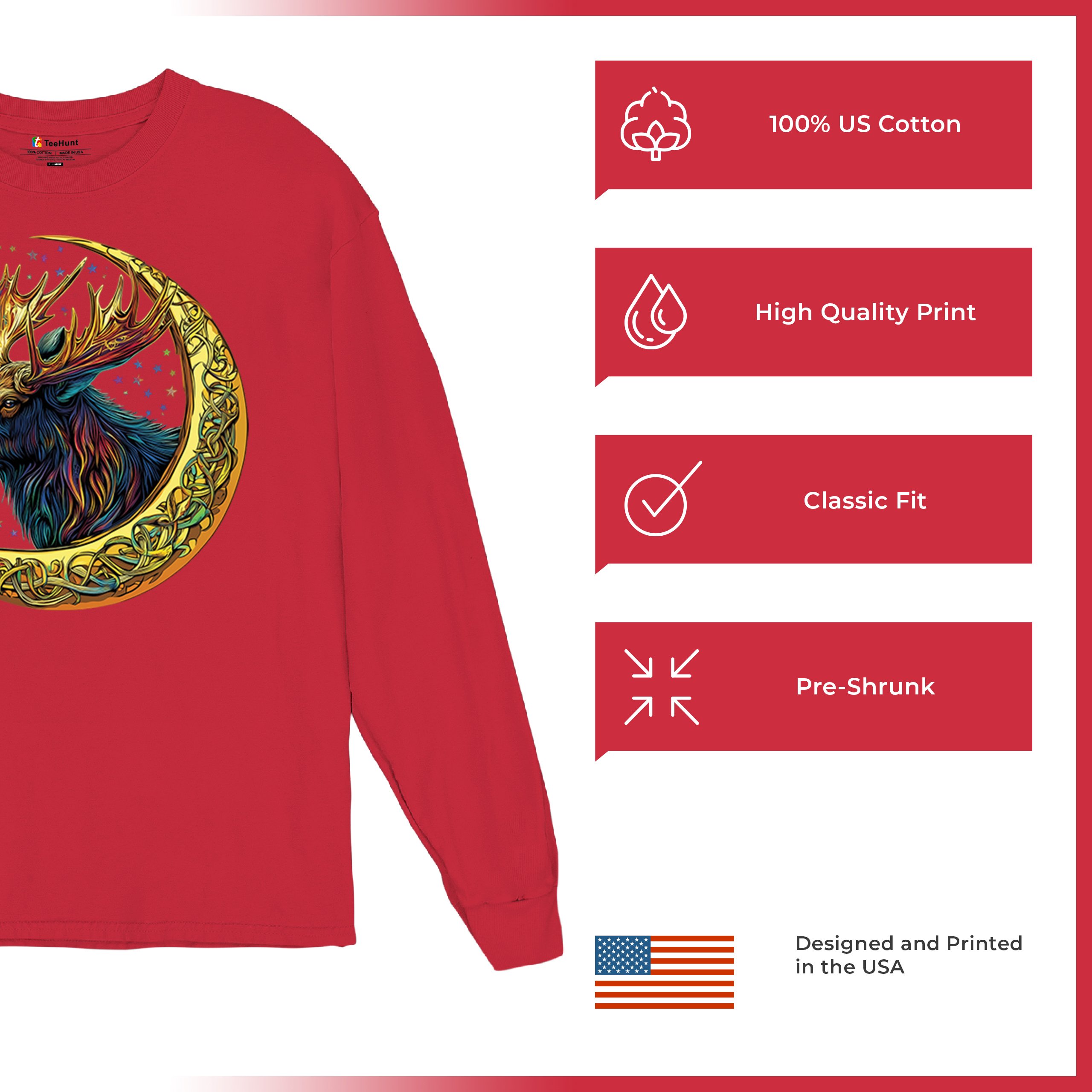 Celtic Moon Moose Long Sleeve T-shirt Mystical Beast Majestic Cosmic Wildlife - Picture 28 of 78