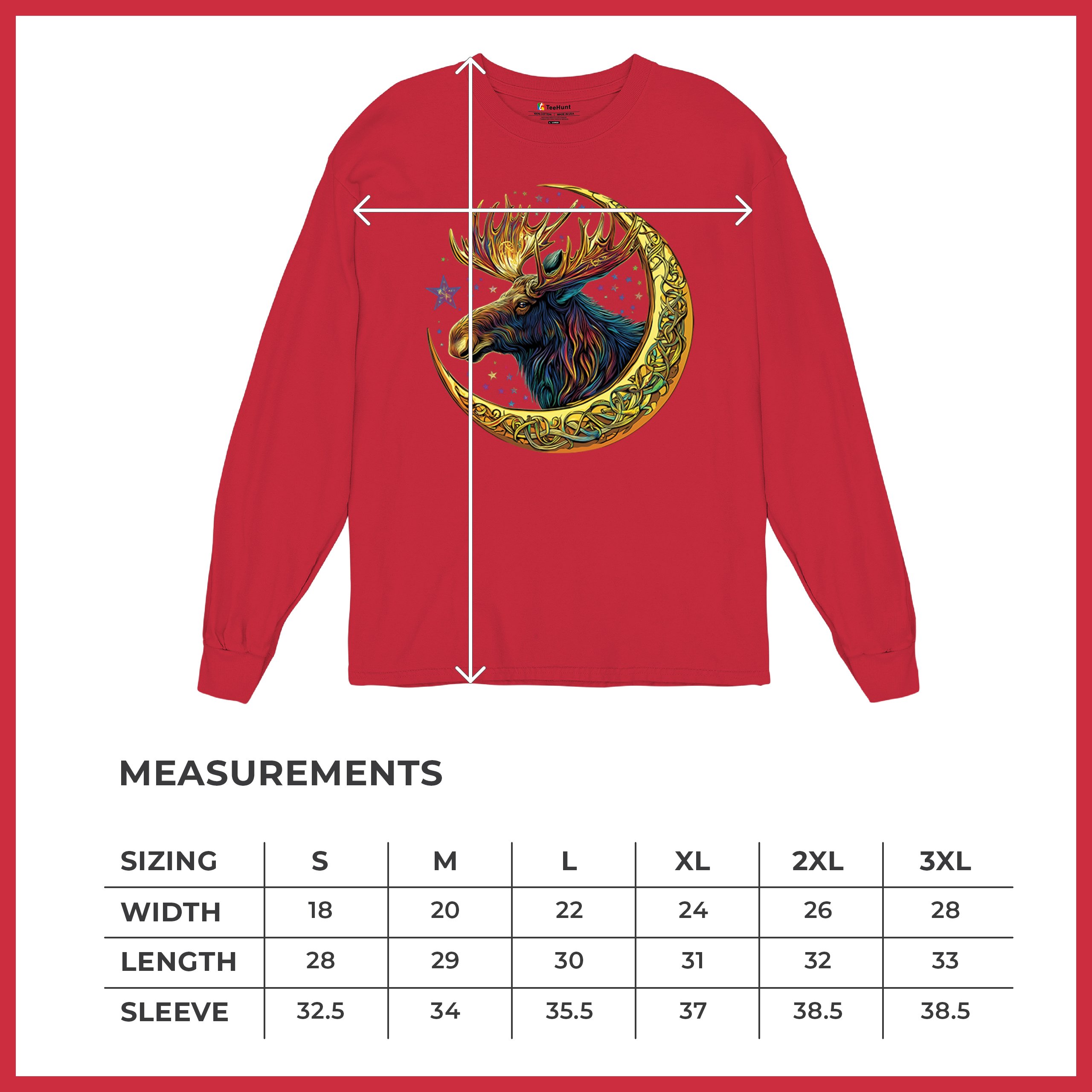 Celtic Moon Moose Long Sleeve T-shirt Mystical Beast Majestic Cosmic Wildlife - Picture 29 of 78
